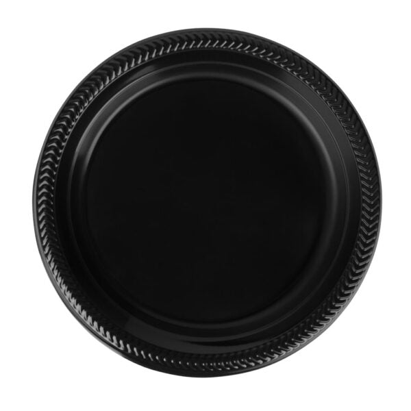 100 Pack Black Round Plastic Dinner Plates - Durable & Eco-Friendly Disposable Plates for Parties, Picnics, BBQs & Everyday Use