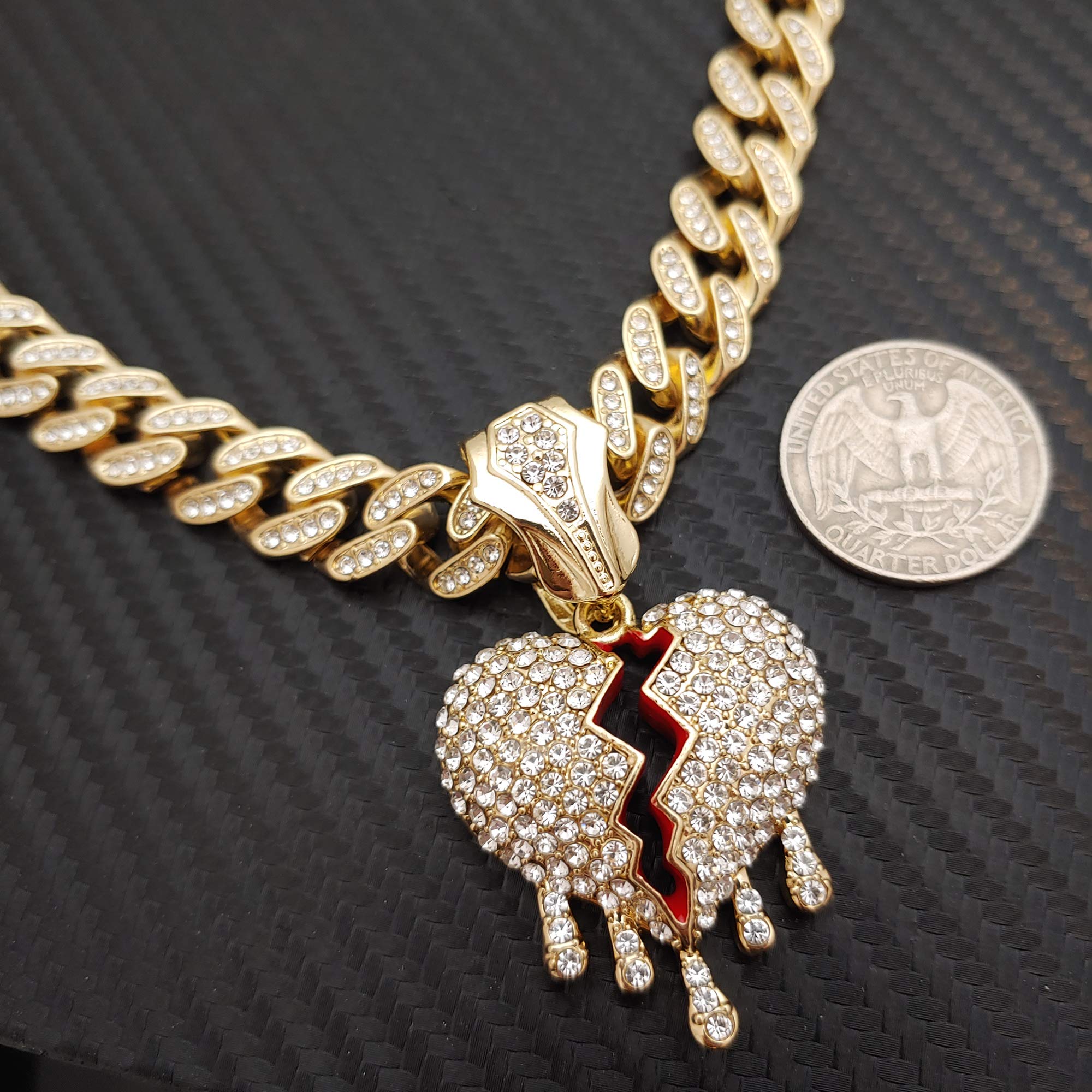 Hip Hop Drip Broken Heart Pendant with 12mm 18