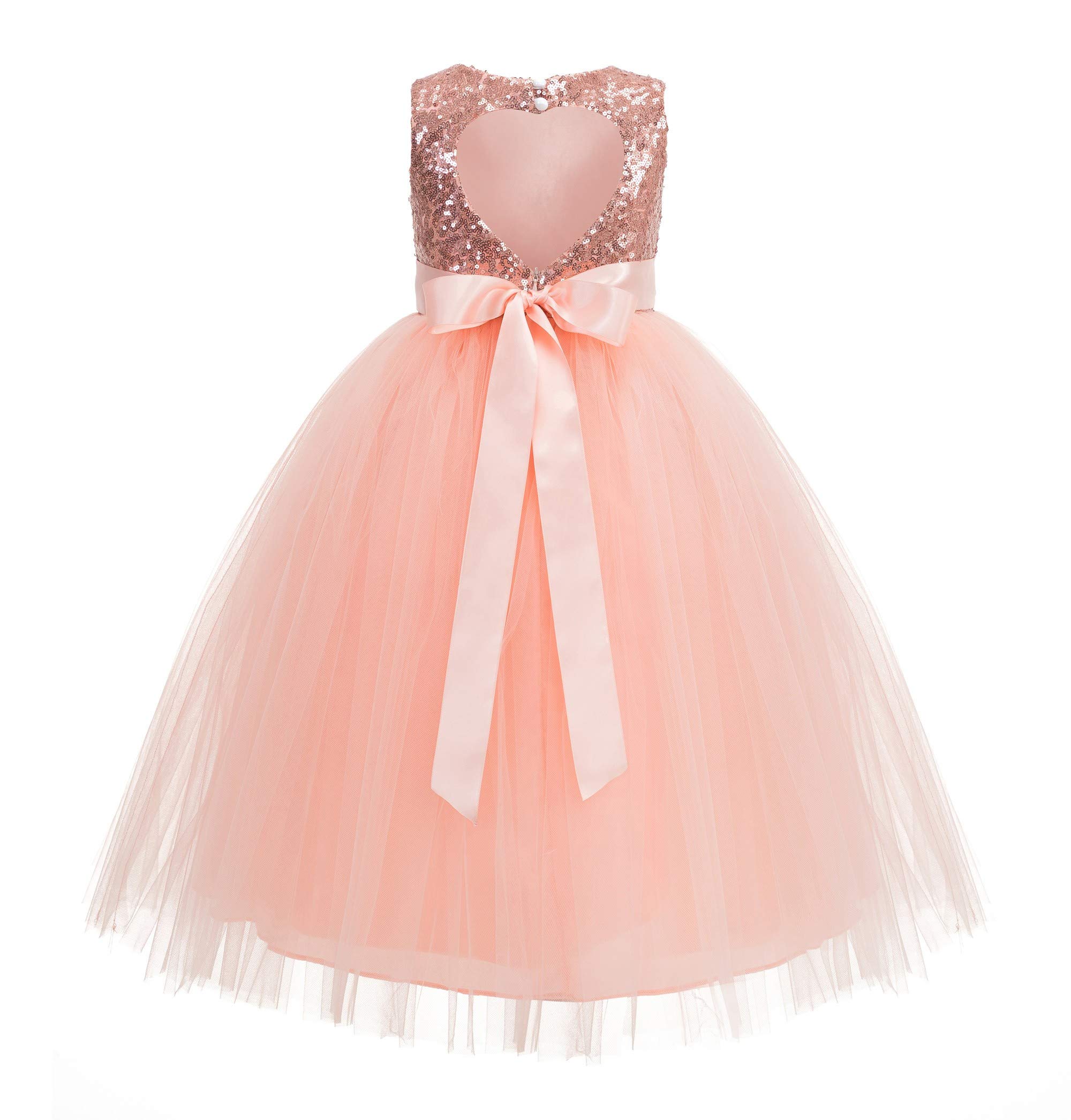Heart Cutout Sequins Tulle Formal Pageant Dress for Girls - Elegant Wedding Party Gown with 172 Sequins - Perfect for Pageants, Weddings, and Special Occasions