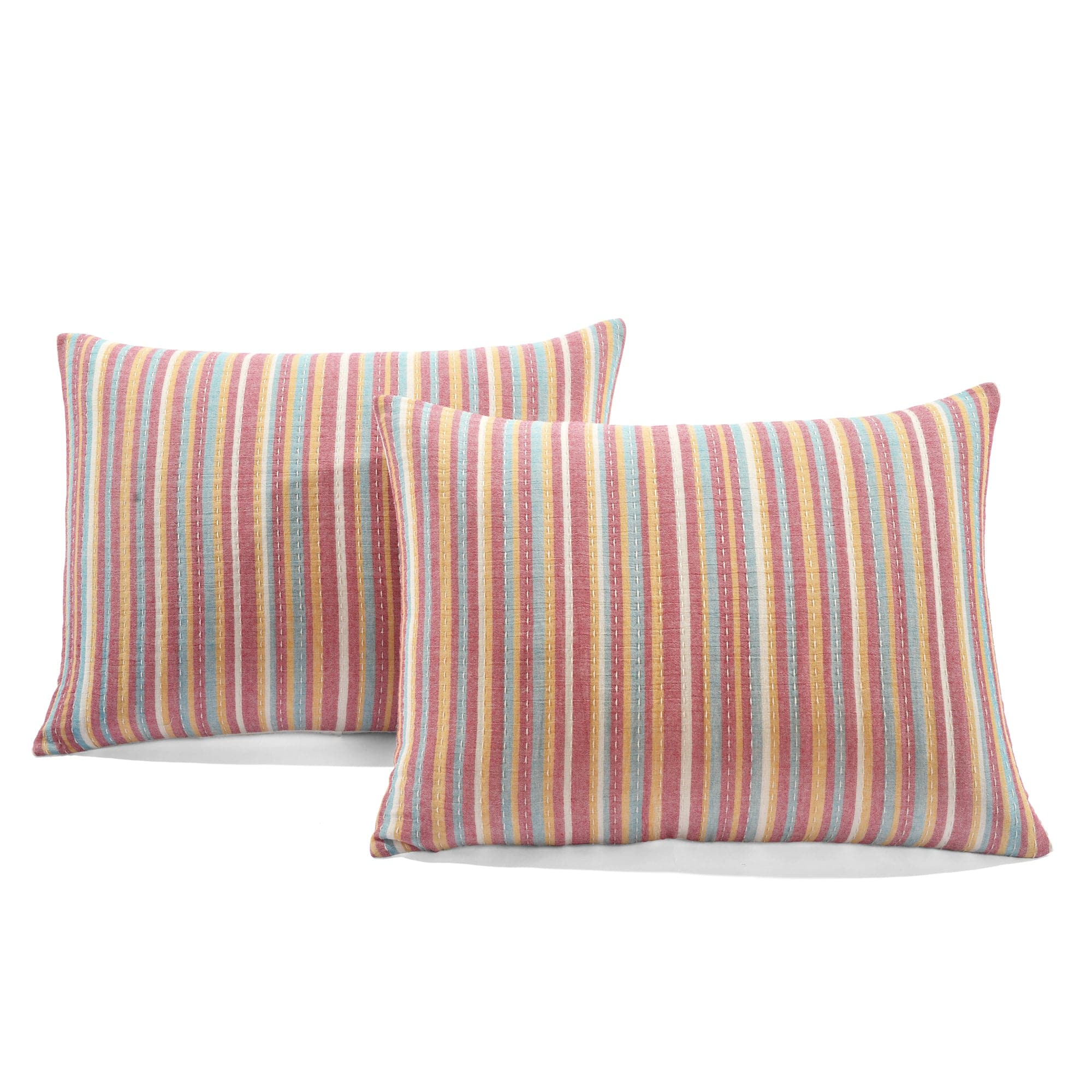 Tracy Stripe Pick Stitch Kantha Yarn-Dyed Cotton Woven Quilt Coverlet Set - Soft Bedspread for Cozy Bedroom Decor, Perfect for Guest Rooms & Boho Chic Home Styling