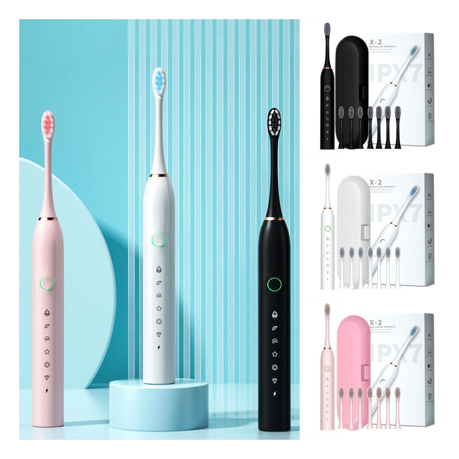 Rechargeable Electric Toothbrush for Adults with 8 Replacement Brush Heads, 120-Day Battery Life, IPX7 Waterproof - White (Perfect for Travel & Daily Oral Care)