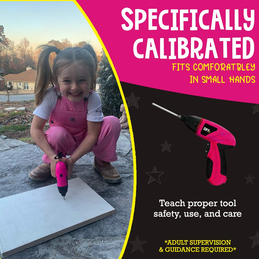 My First Power Drill for Kids - 60-Piece Rechargeable Cordless Pink Drill Set with LED Light & Carrying Case - STEM Learning & Construction Toy for Girls & Boys - Perfect for DIY Projects, Home Repairs & Pretend Play