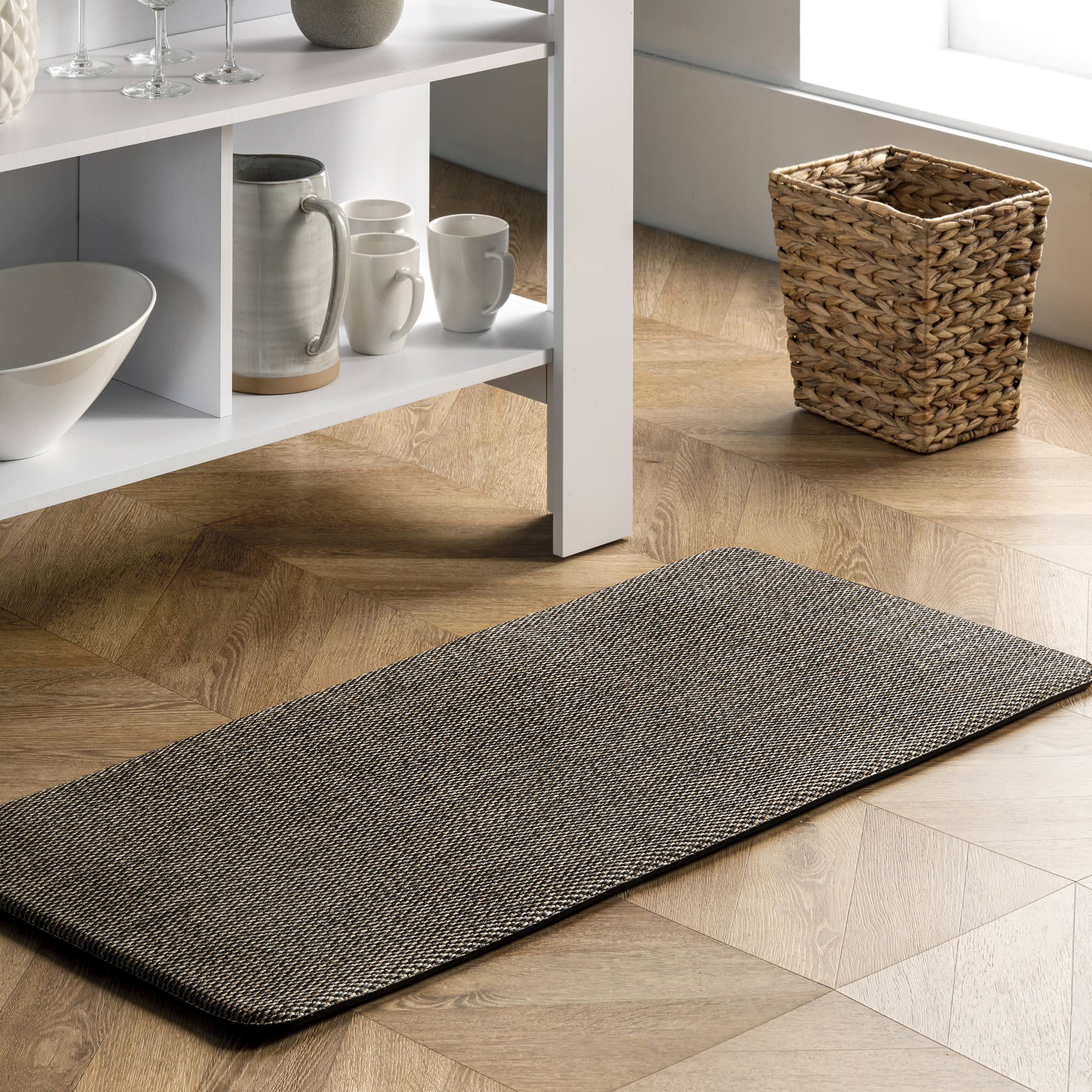 Premium Braided Anti-Fatigue Kitchen Mat - Black | Comfortable Standing Mat for Cooking, Dishwashing & Home Office Use