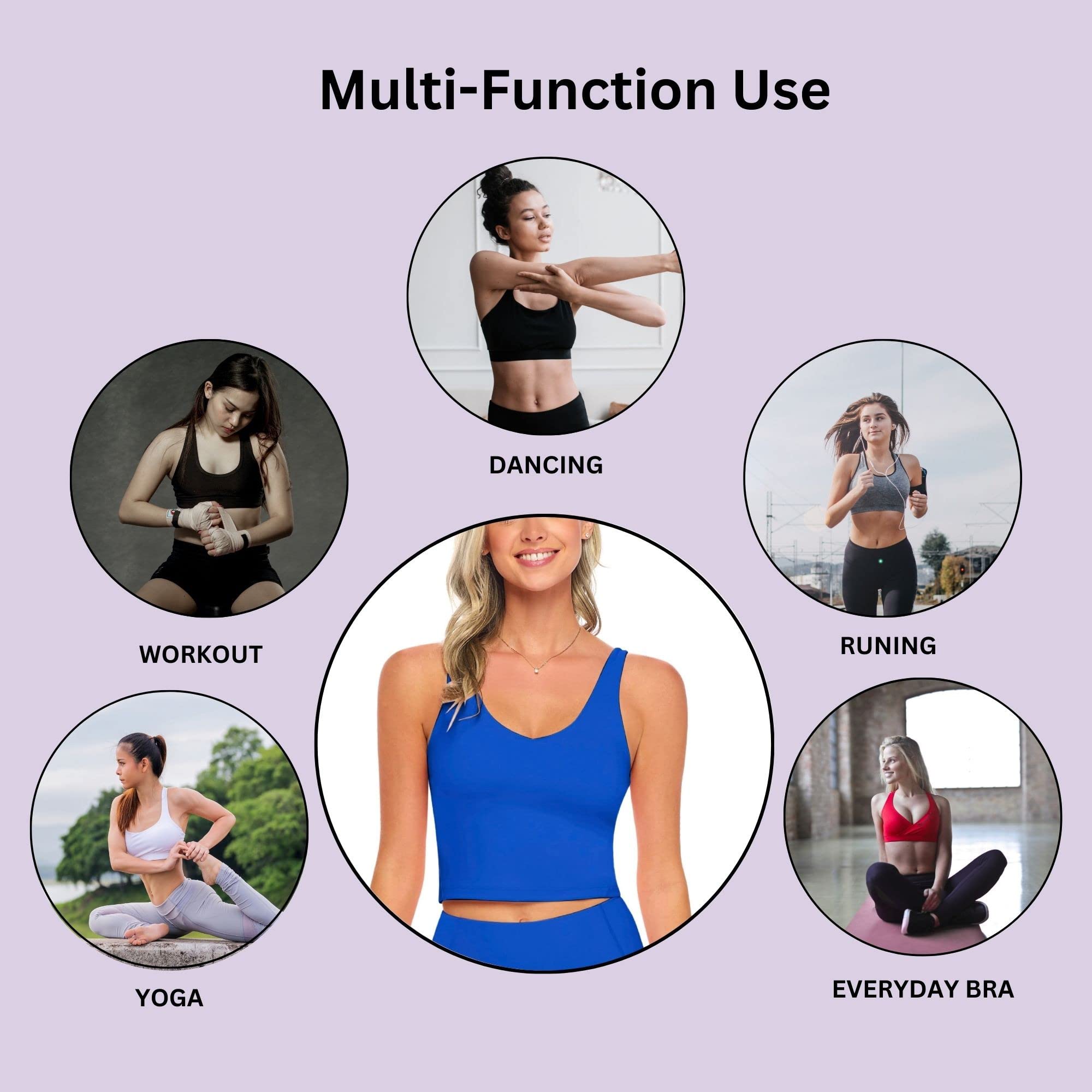 Women's Yoga Top & Sports Bra - M&M Scrubs Longline Wirefree Medium Support Workout Bra with 5-Piece Exercise Band Set for Yoga, Pilates & Home Fitness