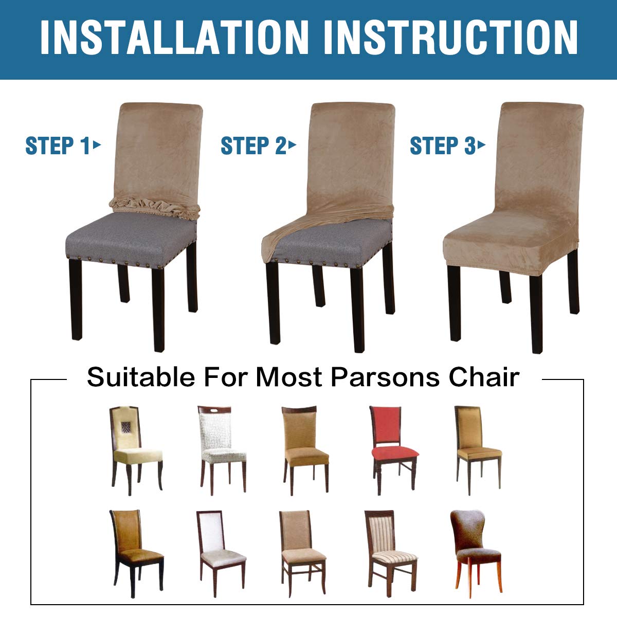H.VERSAILTEX Velvet Dining Chair Covers - Set of 6, Washable Camel for Elegant Dining