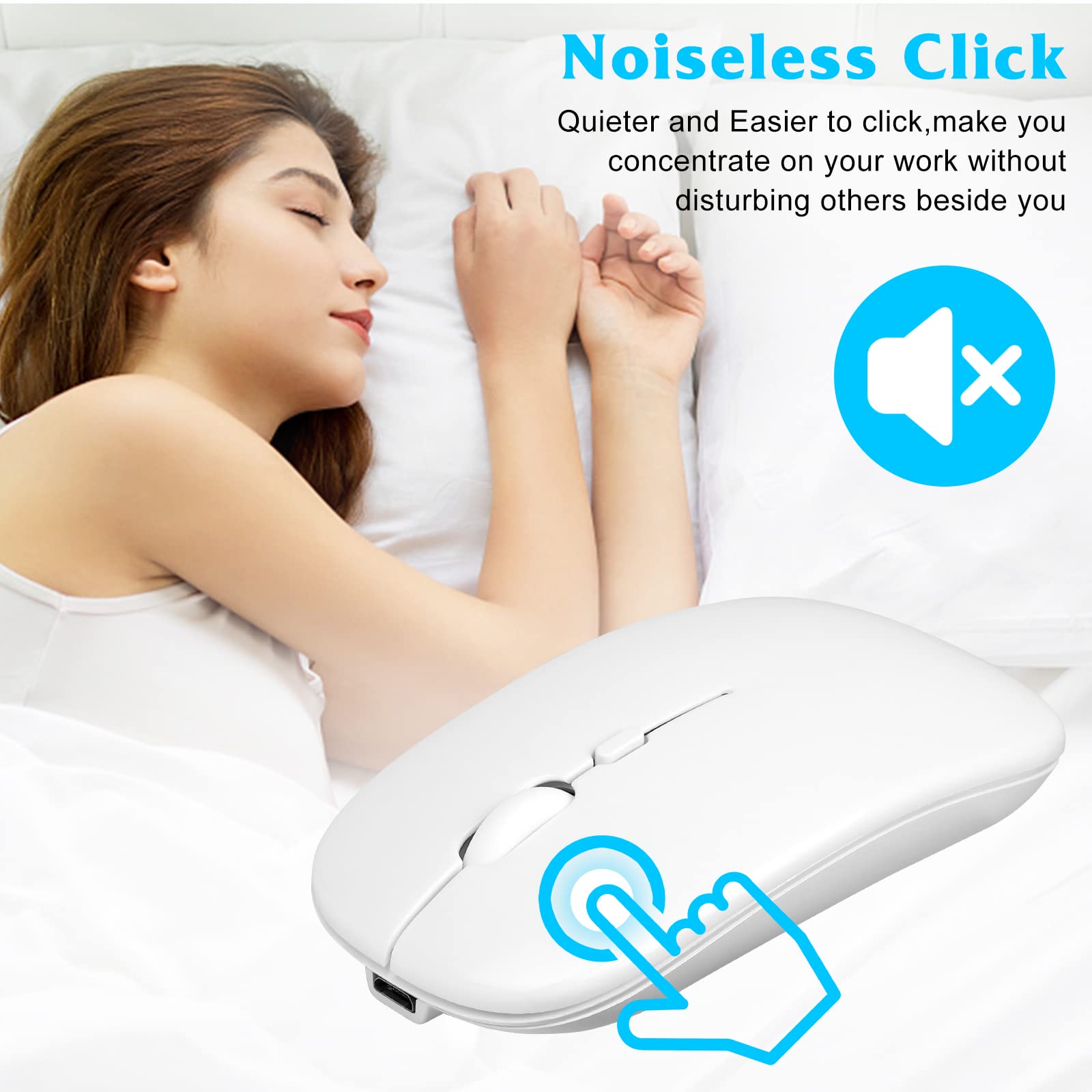UrbanX Bluetooth Rechargeable Wireless Mouse for Laptop/PC/Mac/iPad Pro/Tablet/Android - Pure White, Perfect for Office, Home, and Travel Use