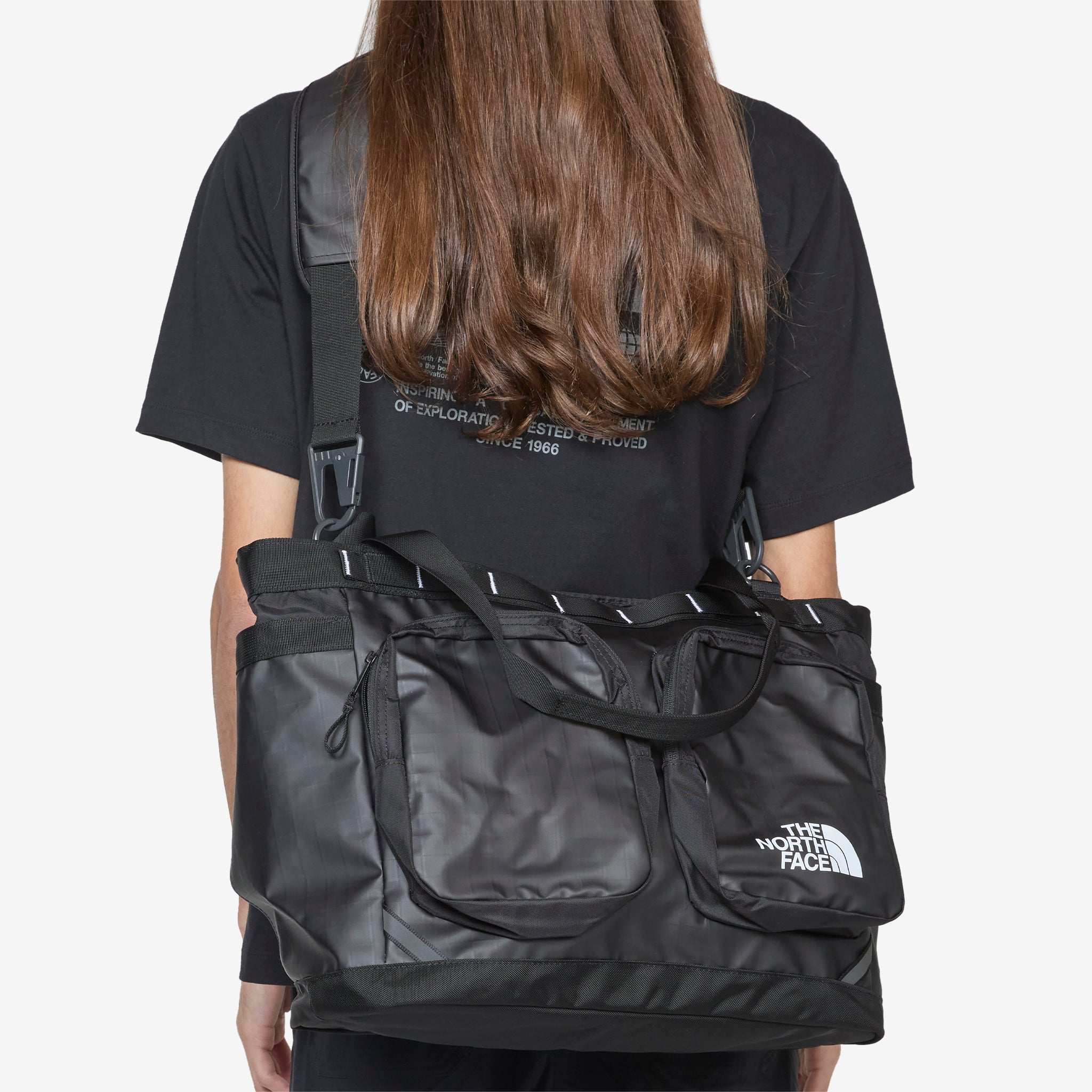 Base Camp Voyager Tote Bag - The North Face TNF Black & White Waterproof Travel Tote for Hiking, Camping & Outdoor Adventures