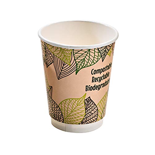 Eco-Friendly Double Wall Compostable Coffee Cups (500 Count) - 16oz Recyclable Paper Cups for Hot Beverages by PacknWood - Perfect for Coffee Shops, Offices & Sustainable Events