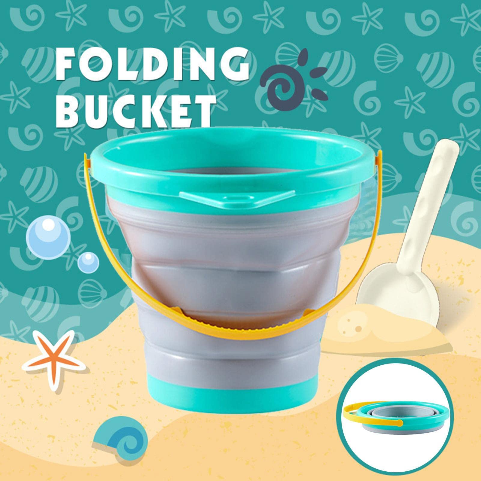 Foldable Beach Bucket Toy - Portable Sand & Water Bucket with Handle for Kids - Perfect for Beach, Sandbox, Fishing & Camping - Compact 22.5 x 17 x 12 cm - Great Summer Outdoor Activity Essential (Shovel Not Included)