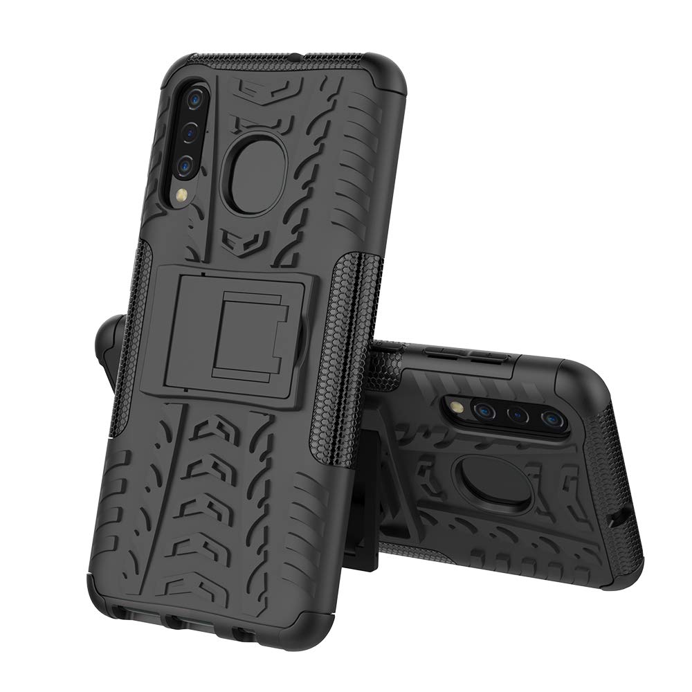 Shockproof Slim Protective Hard Phone Case with Kickstand for Samsung Galaxy A20 - Durable Cover for Everyday Use, Work & Outdoor Activities (Black)