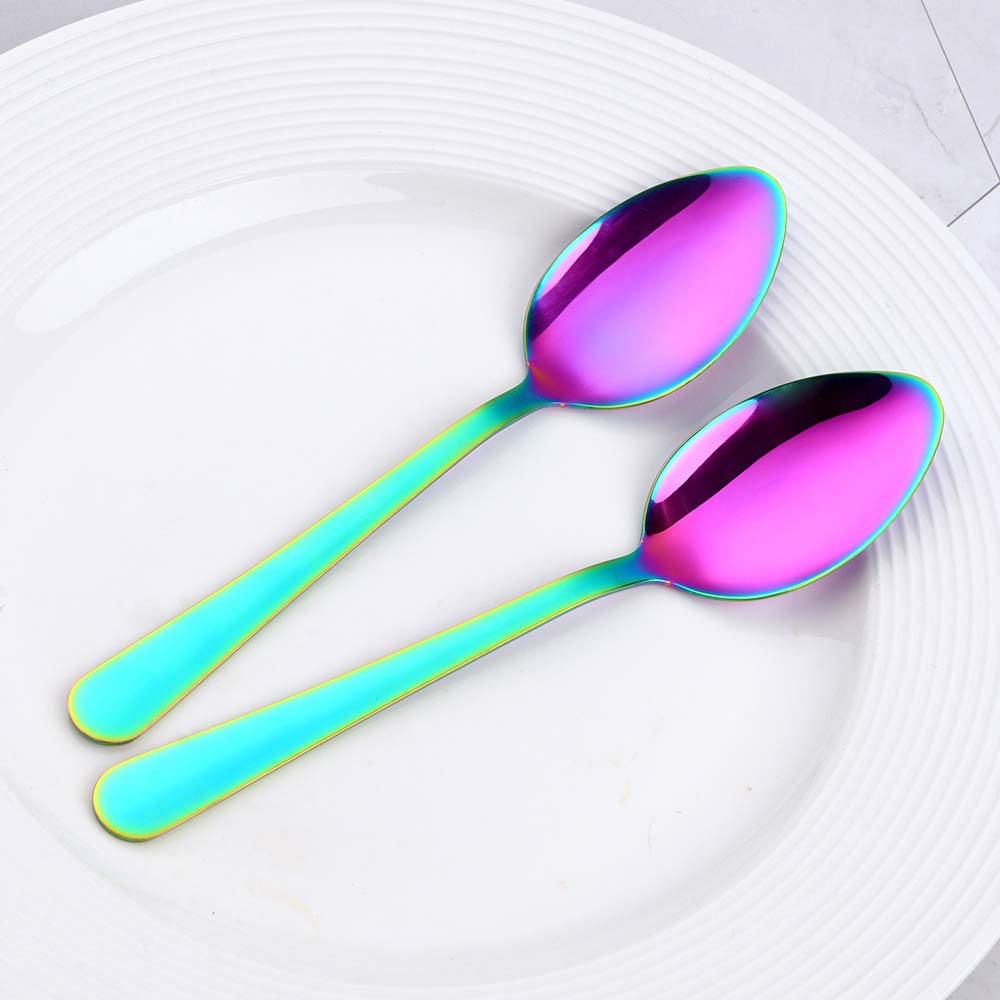 12-Piece Stainless Steel Rainbow Dinner Spoon Set - 7-inch Titanium Coated Soup & Table Spoons, Dishwasher Safe Silverware for Family Dining, Parties, Restaurants & Weddings - Perfect for Everyday Meals, Entertaining & Formal Occasions