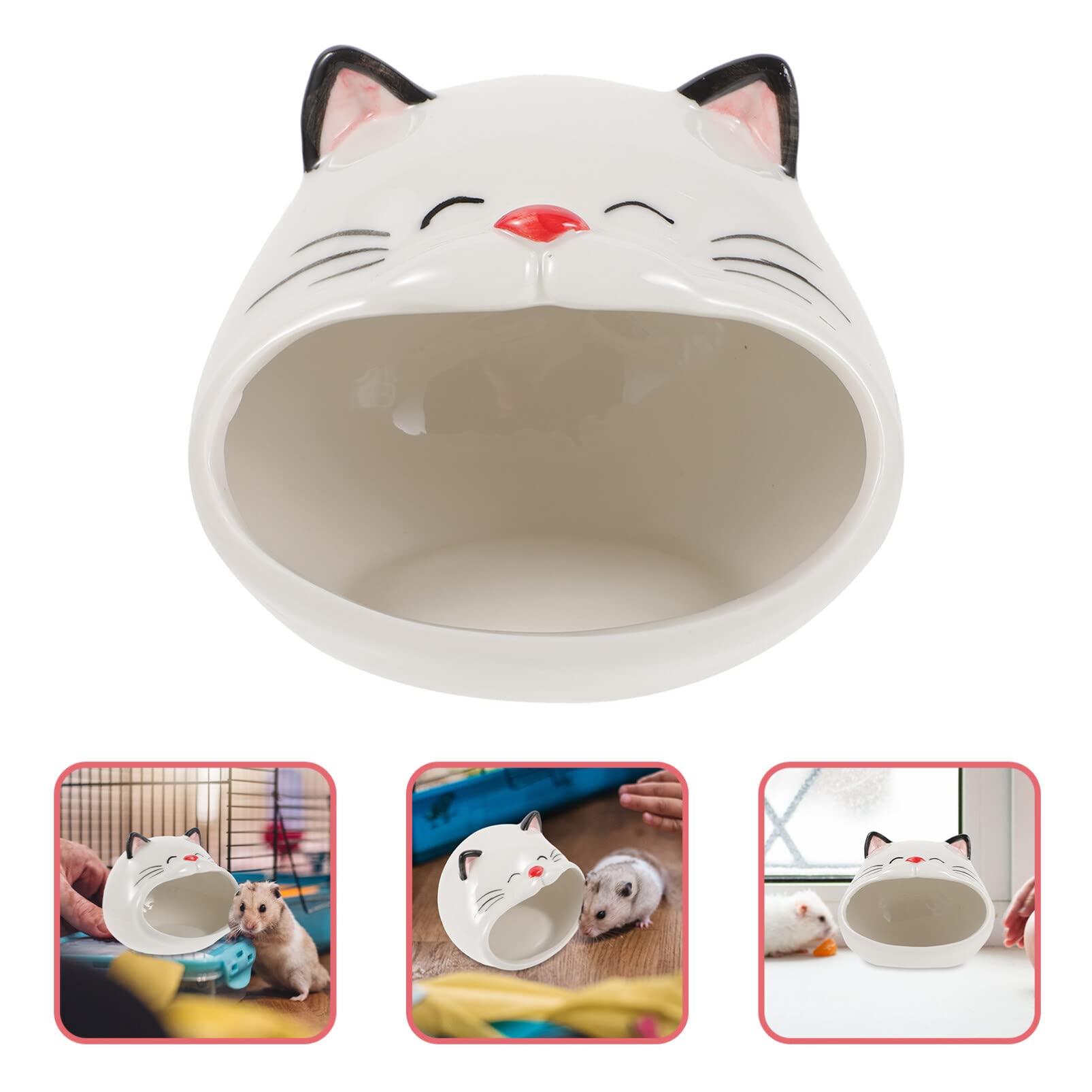 Ceramic Hamster House - Cat Shaped Small Animal Habitat for Gerbils, Mice & Hamsters - Cooling Ceramic Nest & Bath House for Cage Accessories - Perfect for Small Pet Playtime & Relaxation
