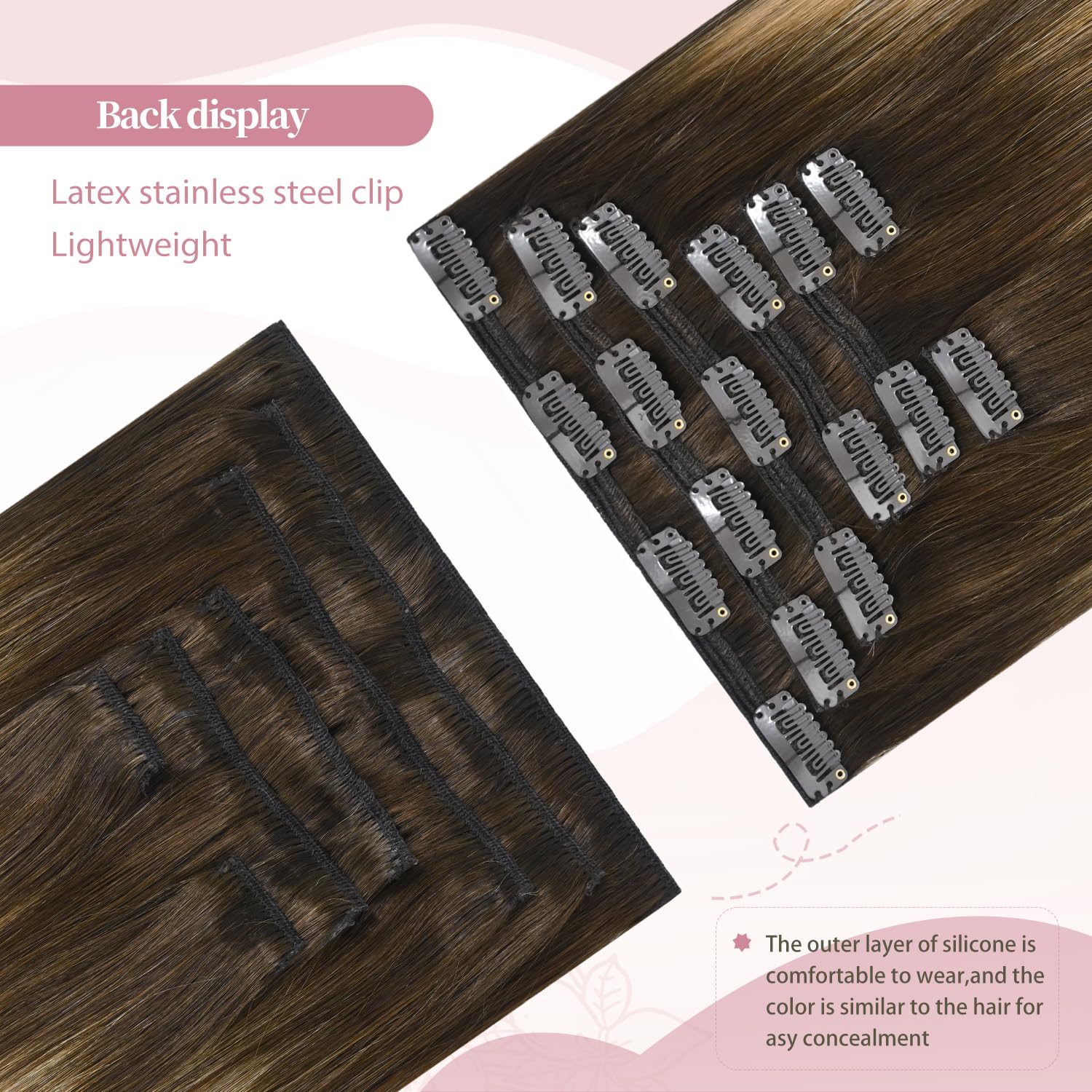 HUAYI 100% Real Human Hair Extensions - 22 Inch Ombre Medium Brown to Caramel Blonde Balayage Clip-Ins (120g) #4/27/4 | Women's Hair Extensions for Volume & Length | Perfect for Parties, Weddings & Daily Styling