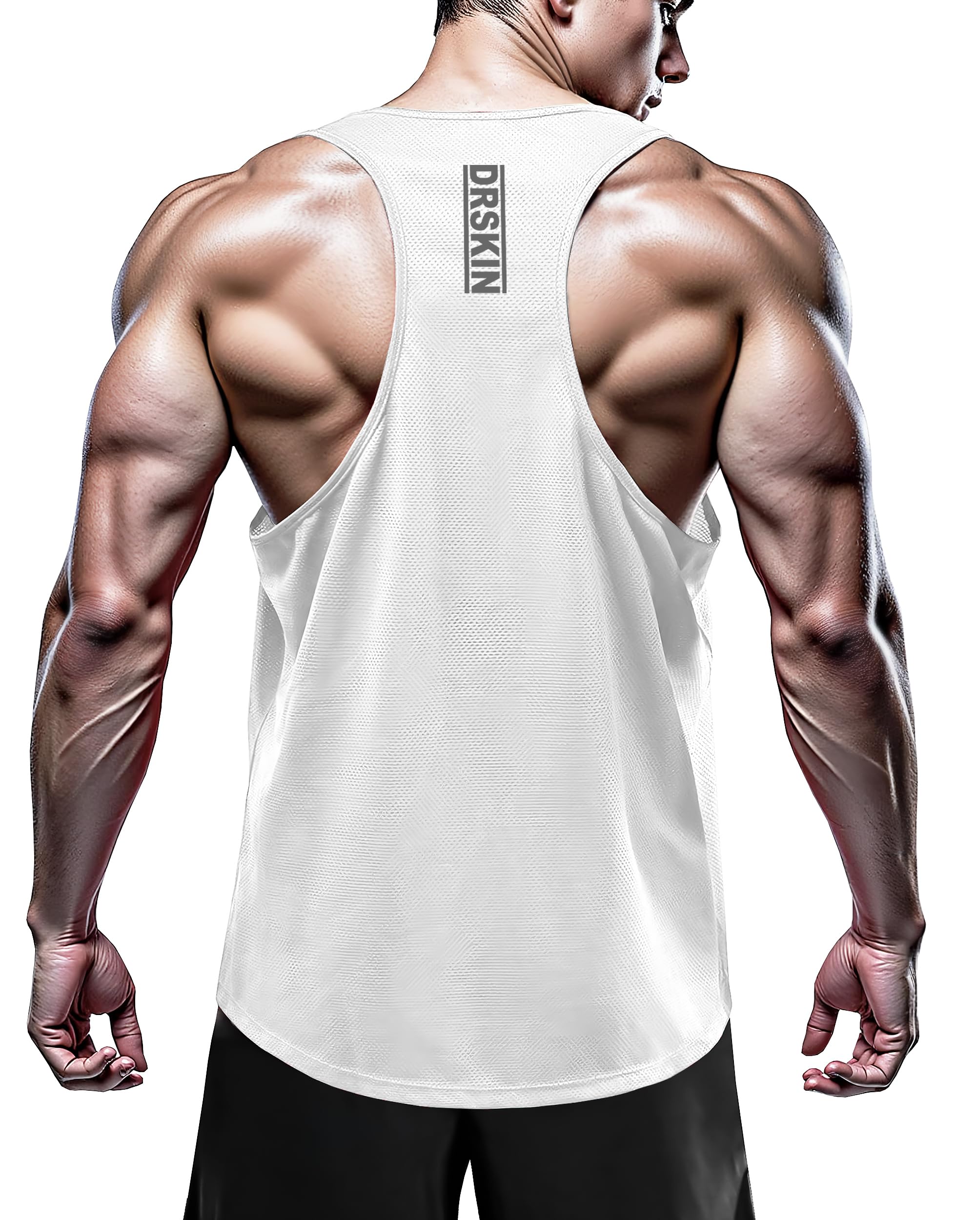 DRSKIN Men's 4/3/1 Pack Sleeveless Muscle Tank Tops - Y-Back Athletic Shirts for Gym, Workout & Training - Breathable Mesh & Moisture Wicking Dry Fit Shirts - Perfect for Running, Weightlifting & Summer Sports