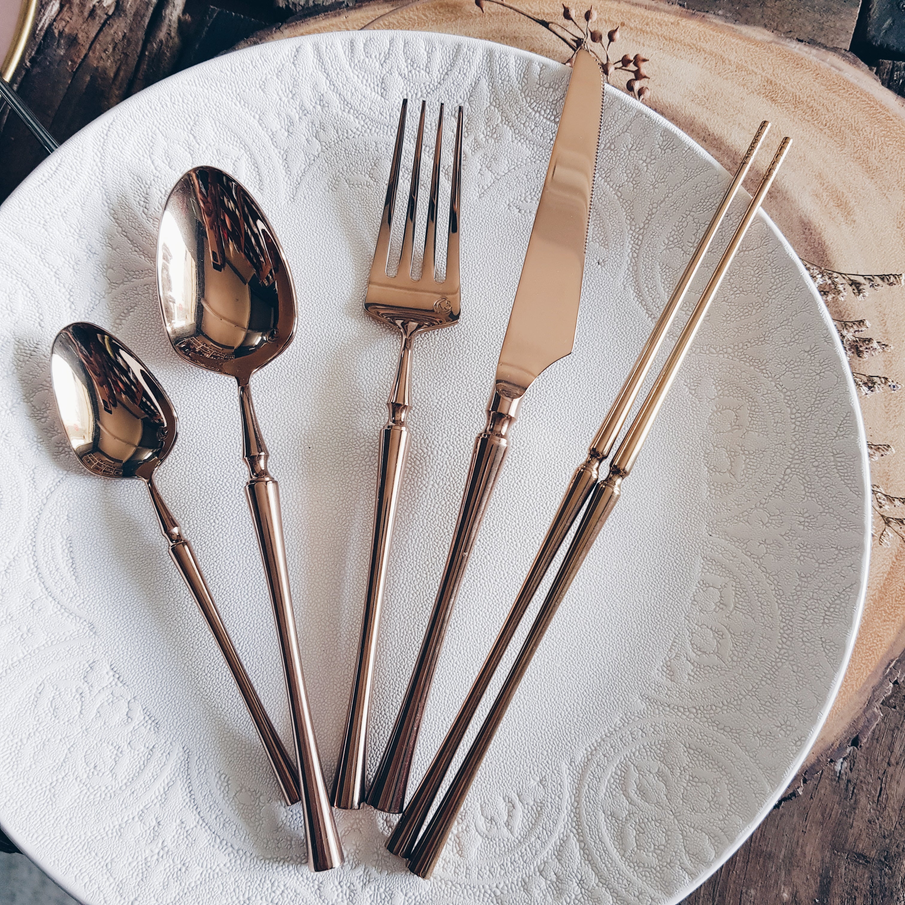 Parisienne Shiny Bronze Ion Plated Stainless Steel SS304 Chopsticks - Elegant Asian Dining Utensils for Sushi, Ramen & Home Kitchen Use