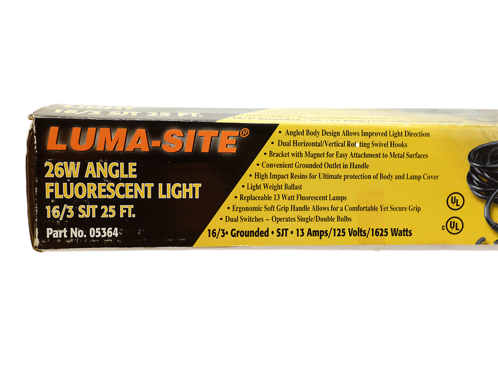 26W Luma Site Fluorescent Light - 16/3 SJT Cord, 25 Ft - Part No. 05364 (New in Box) - Perfect for Workshops, Garages & Industrial Lighting