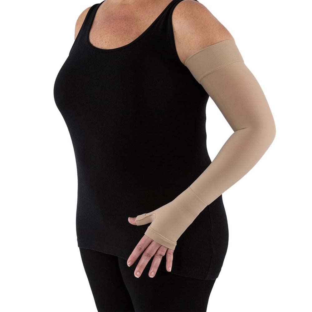 JOBST Bella Lite 20-30 mmHg Compression Arm Sleeves with Gauntlet - Beige for Lymphedema & Varicose Veins Relief - Perfect for Daily Wear, Travel & Post-Surgery Recovery