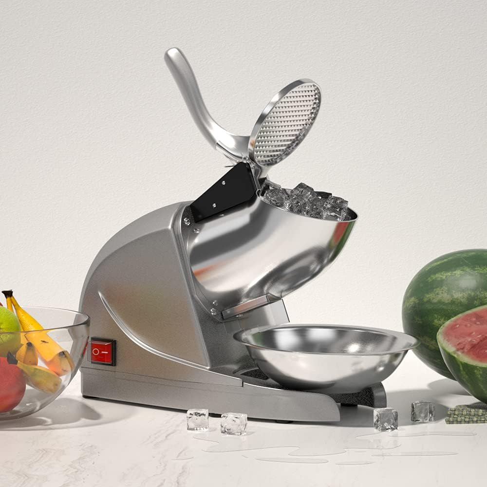 Electric Ice Crusher Machine with 3 Blades - 300W Stainless Steel Shaved Ice Maker for Home, Cafe, Hotel & Restaurant - Perfect for Cocktails, Smoothies, and Desserts
