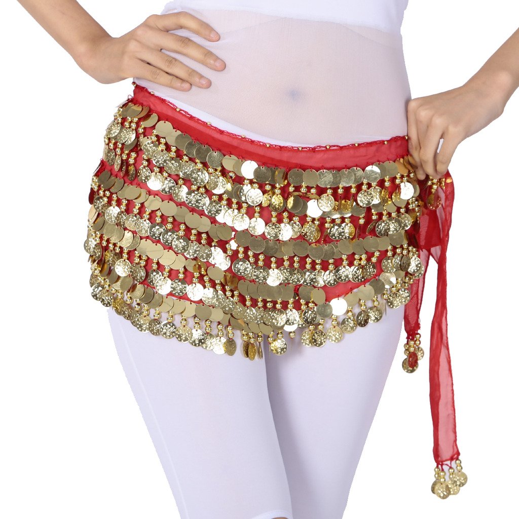 Belly Dance Hip Scarf with Jingling Coins - Elegant Chiffon Wrap for Women | Perfect for Dance Performances, Costume Parties & Fitness Classes