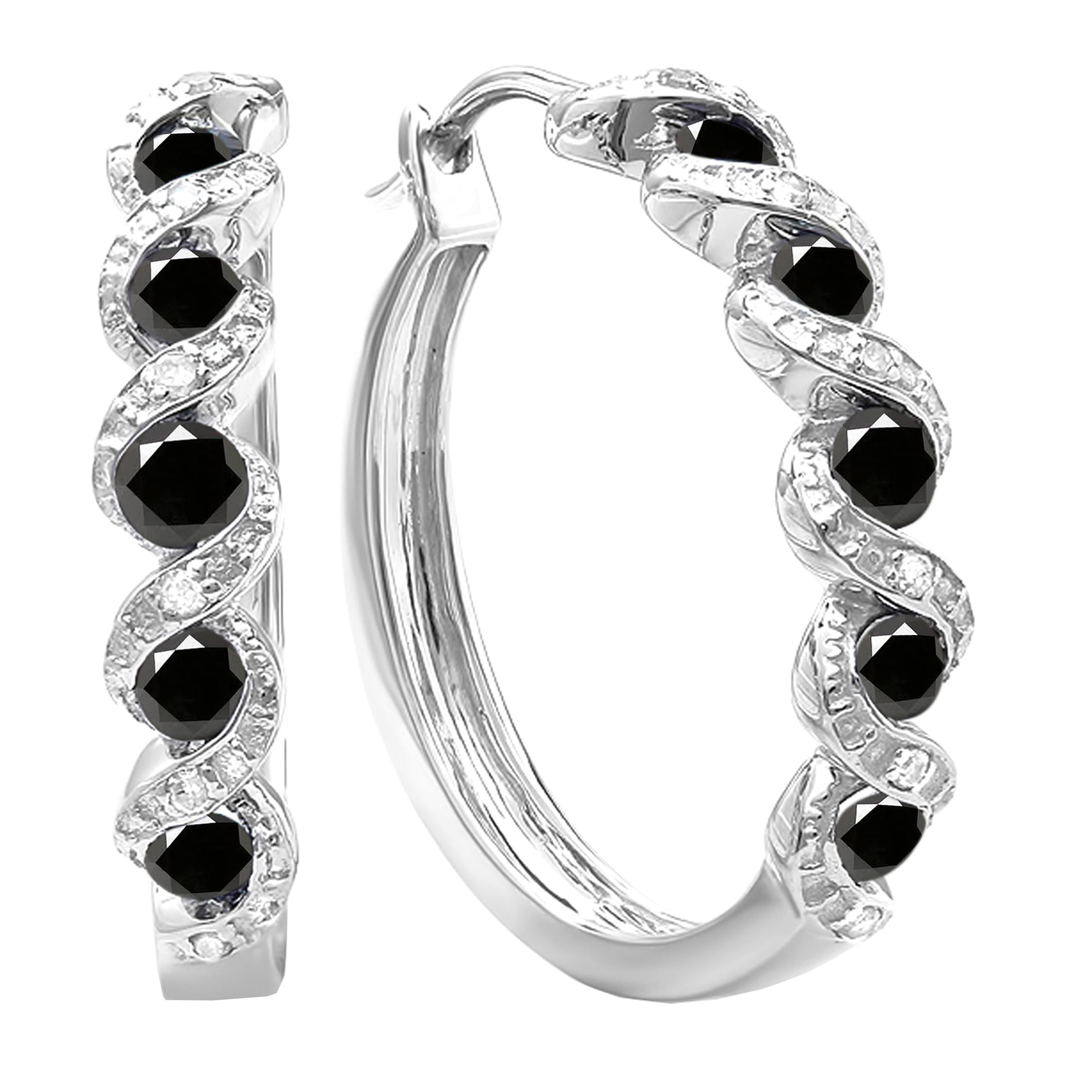 Dazzlingrock 925 Sterling Silver Round Gemstone & White Diamond Twisted Wave Hoop Earrings for Women | Elegant Hinged Post Design for Parties, Weddings & Everyday Wear