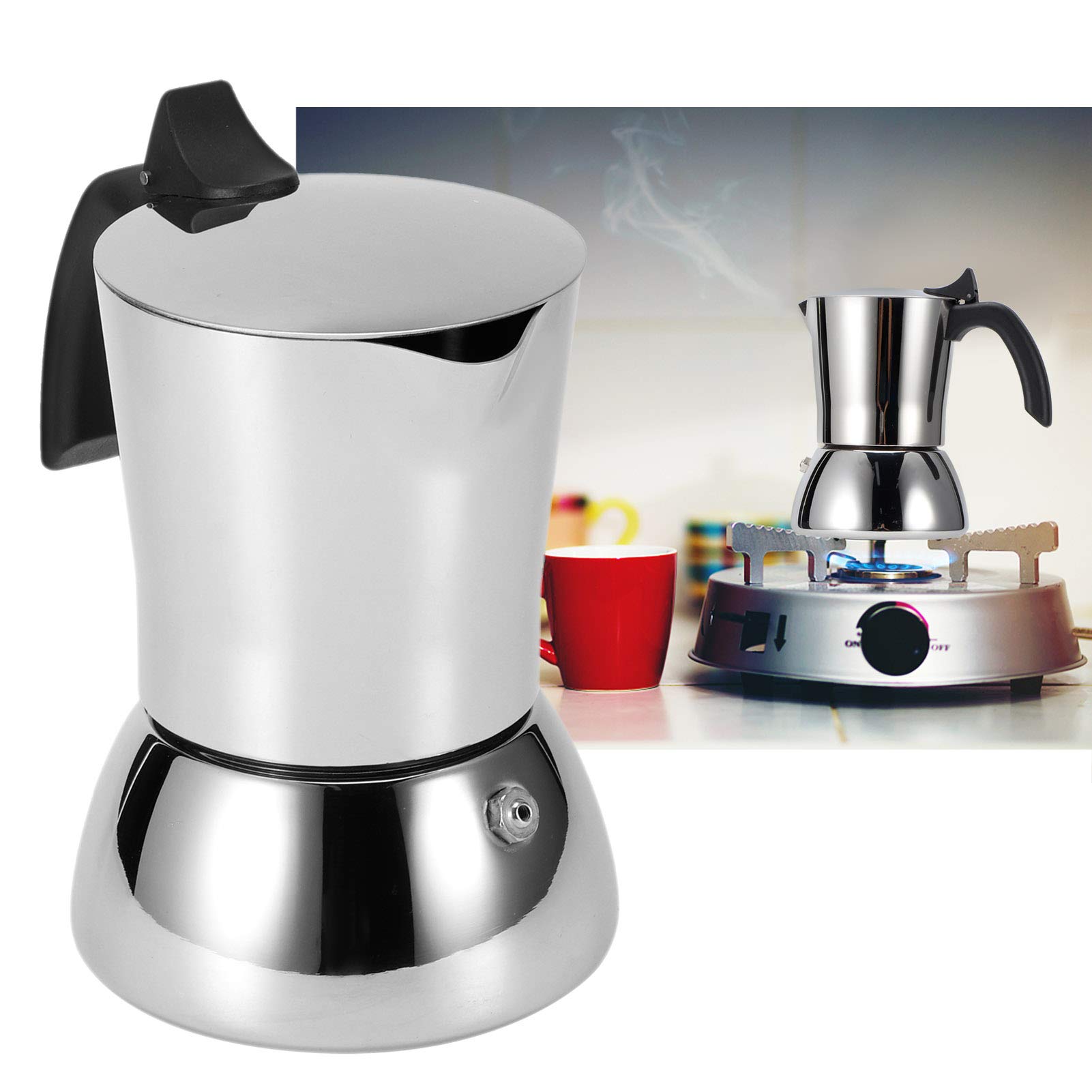 Yosoo 3-Cup Stovetop Espresso Maker - 304 Stainless Steel Moka Pot for Rich Italian Coffee - Perfect for Home, Office & Coffee Shops - Easy Brewing on Gas/Electric Stoves