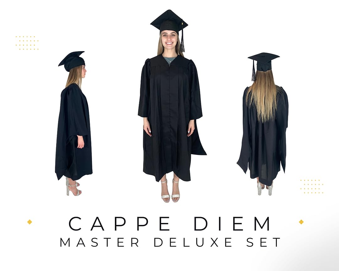 2025 Graduation Cap and Gown Set - Matte Black Unisex Academic Regalia with Tassel for Masters Degree | Perfect for Graduation Ceremonies, Photo Shoots & School Events