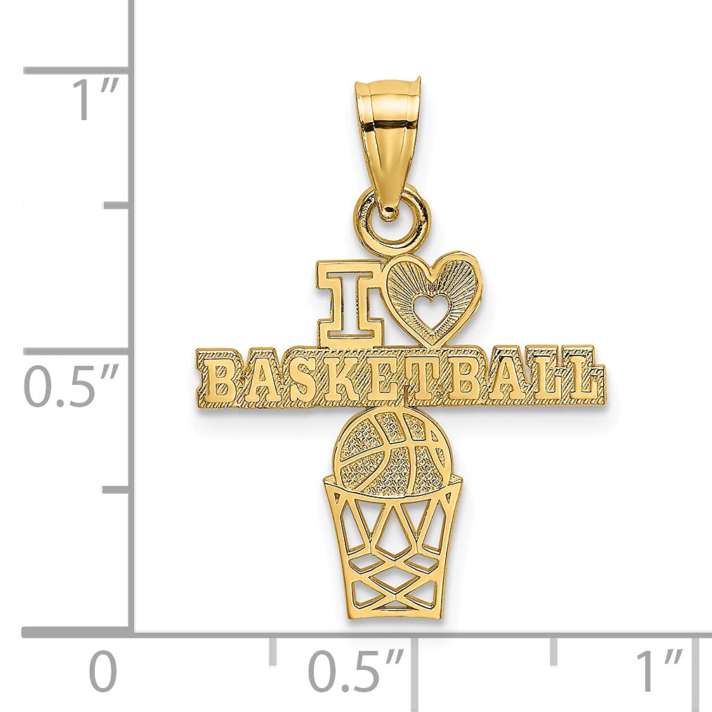 14k Yellow Gold I Heart Basketball Charm Pendant - Lex & Lu Jewelry for Basketball Lovers - Perfect Gift for Players, Fans & Coaches