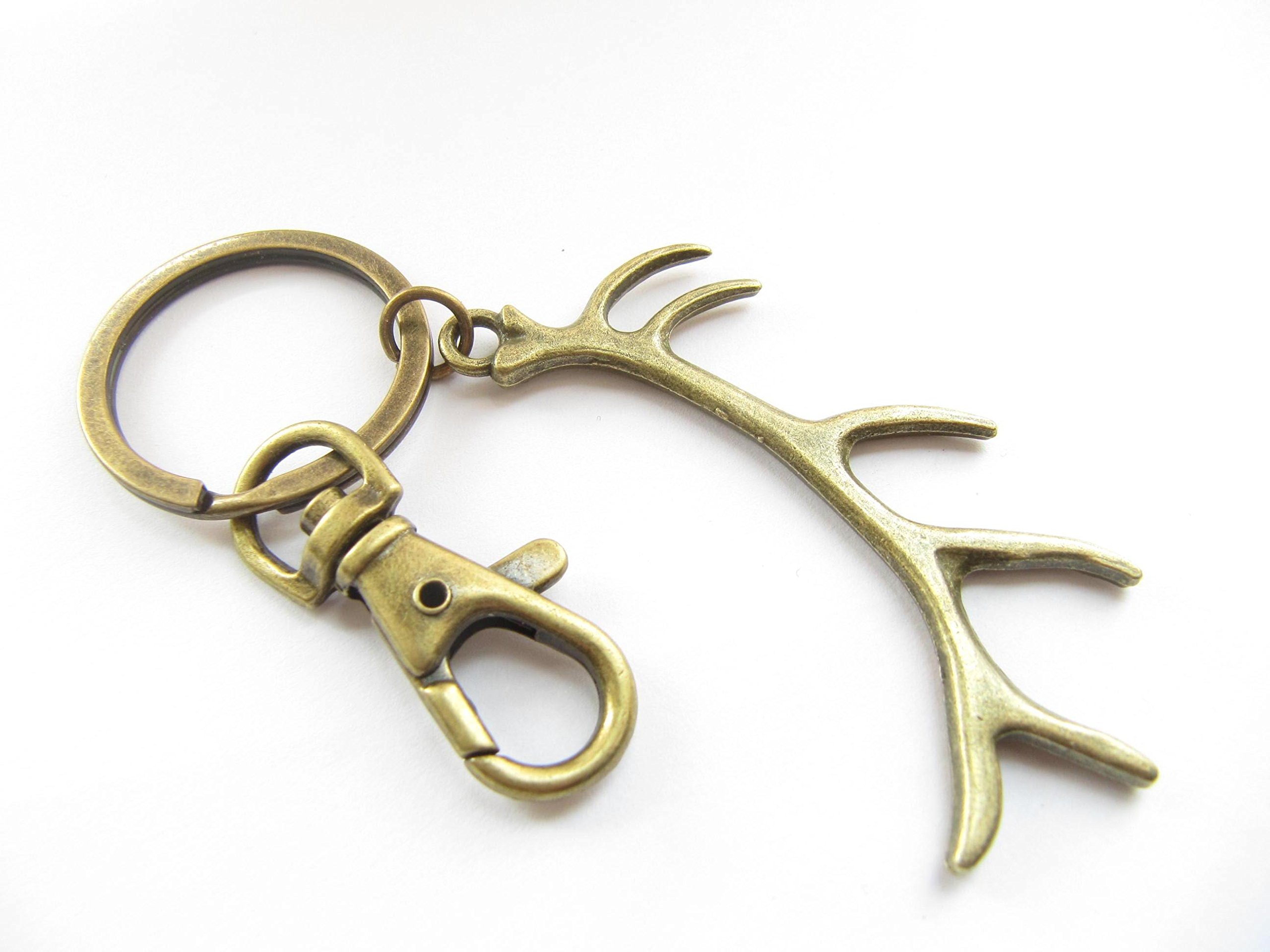 Handmade Bronze Antler Keychain for Men & Women - Elk Deer Antler Key Ring, Woodland Jewelry, Wild West Key Fob, Purse Charm - Perfect for Outdoor Enthusiasts, Camping & Hunting Gifts