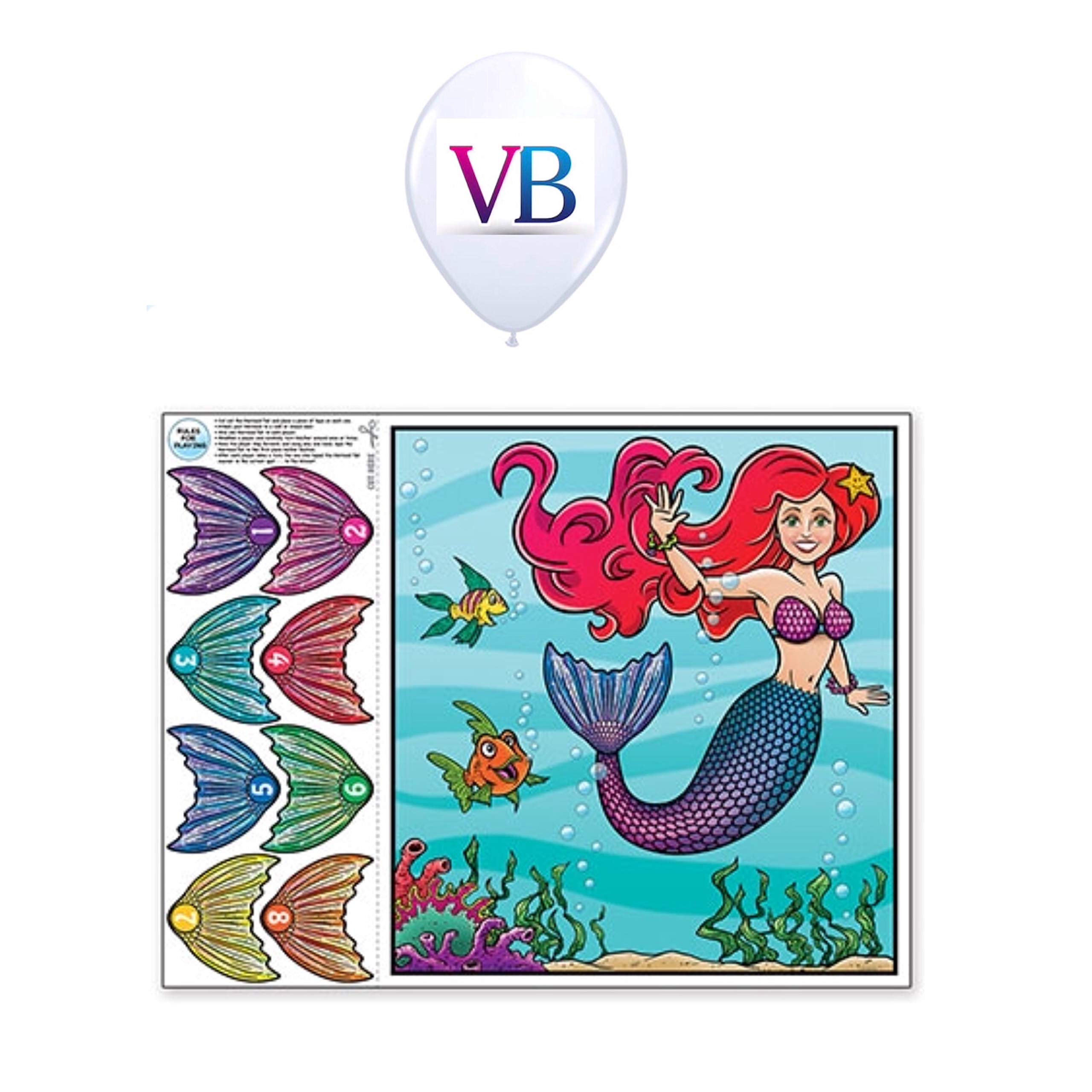 Pin The Tail On The Mermaid Game - Fun Party Game for Up to 8 Players - The Little Mermaid Ariel Birthday Party Decorations & Supplies - Perfect for Kids Birthday Parties, Baby Showers & Themed Events