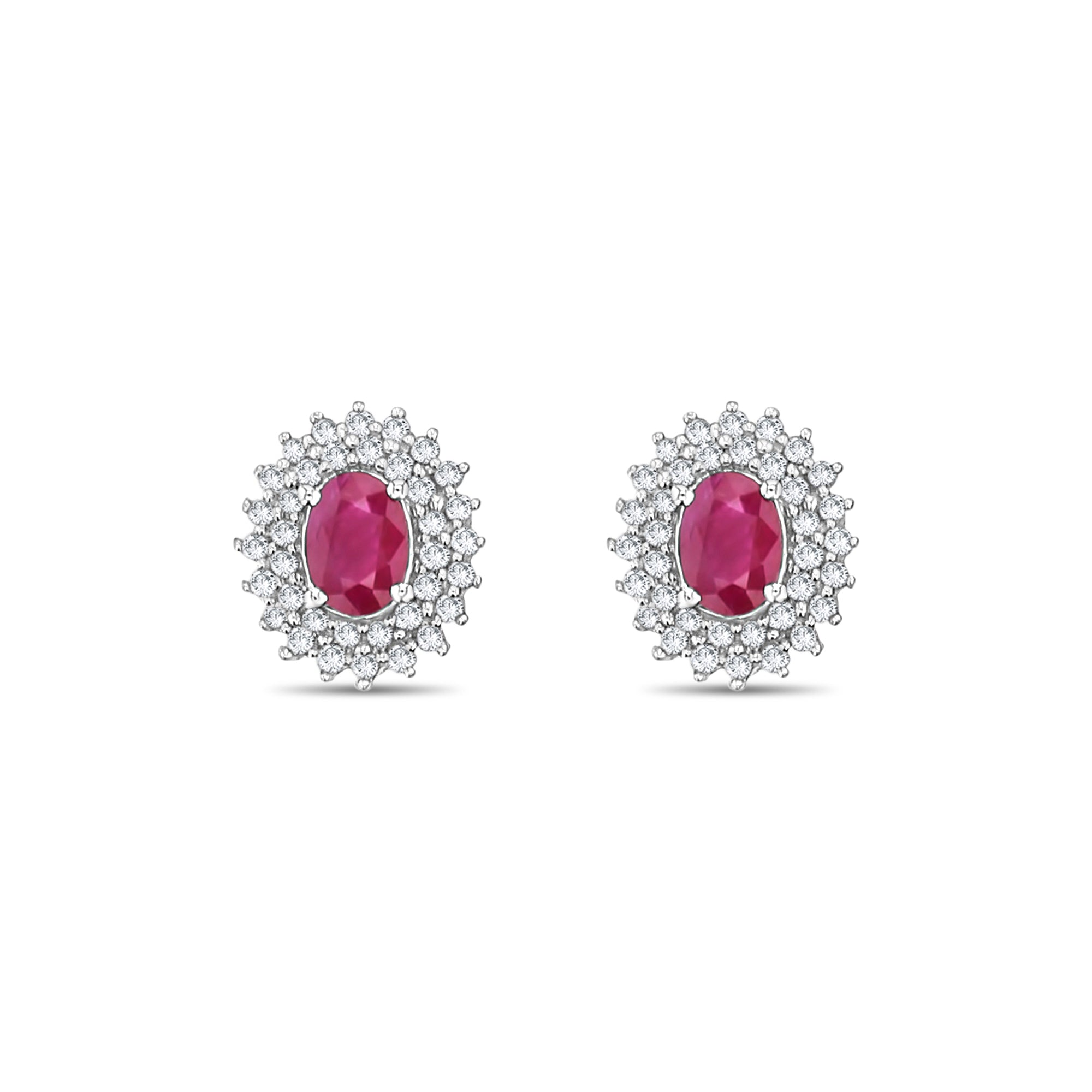 2.56cttw Diamond Halo Ruby Earrings in 14k White Gold | Elegant Bridal Jewelry & Anniversary Gift for Women