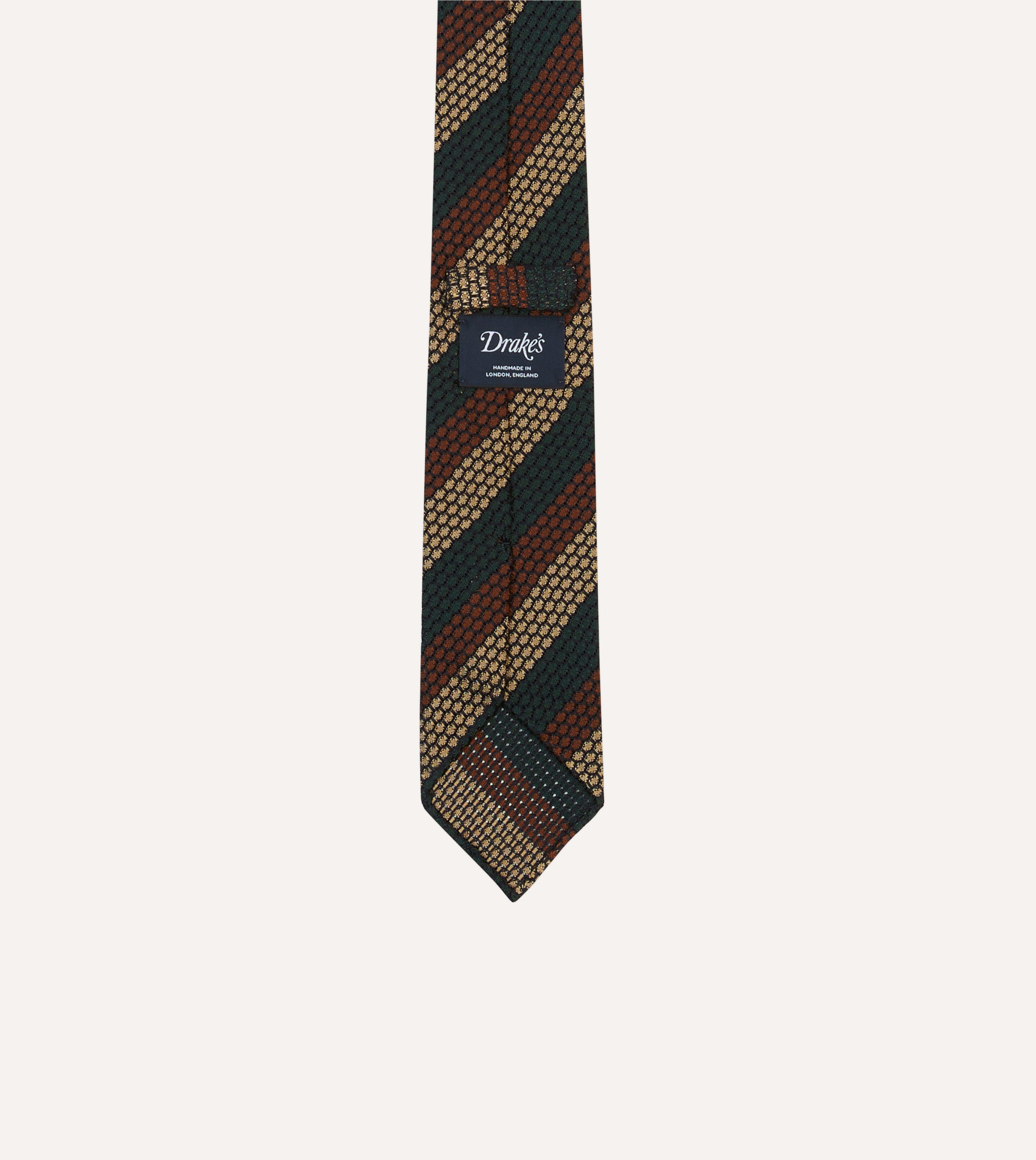 Hand Rolled Silk Grenadine Tie - Green, Red & Gold Striped Pattern - Perfect for Weddings, Business Meetings & Formal Events