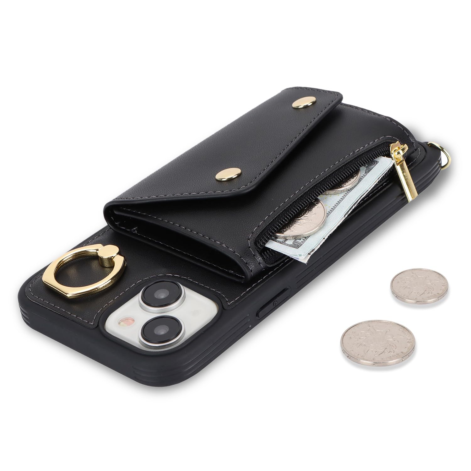 iPhone 15 Plus Wallet Case with Card Holder & Crossbody Strap - 6.7