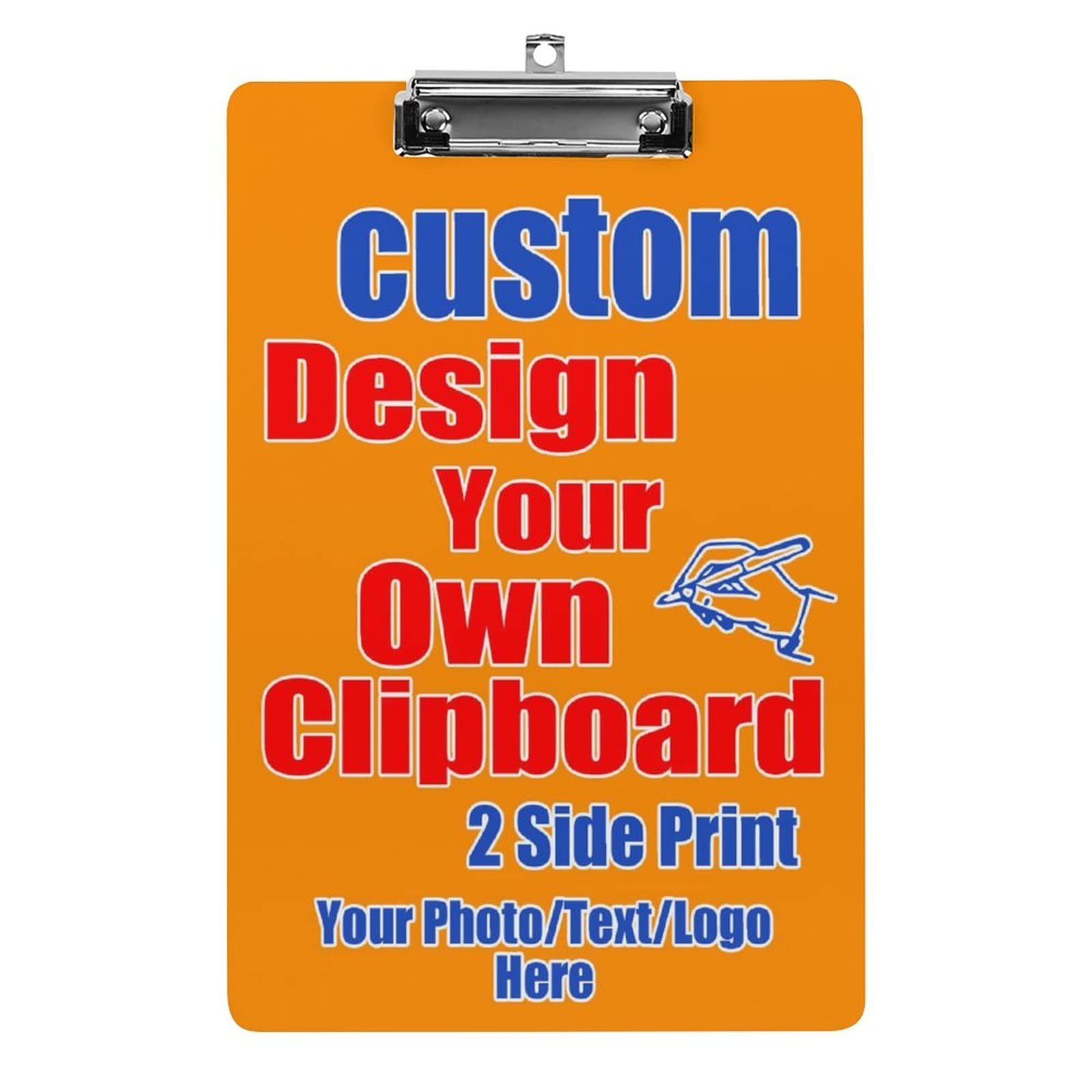 Custom Personalized Clipboard with Photo, Logo & Text - A4 Letter Size Clip Board Paper Holder for Office, Work, School, Gift - Perfect for Daily Use, Meetings & Presentations (Dark Orange)