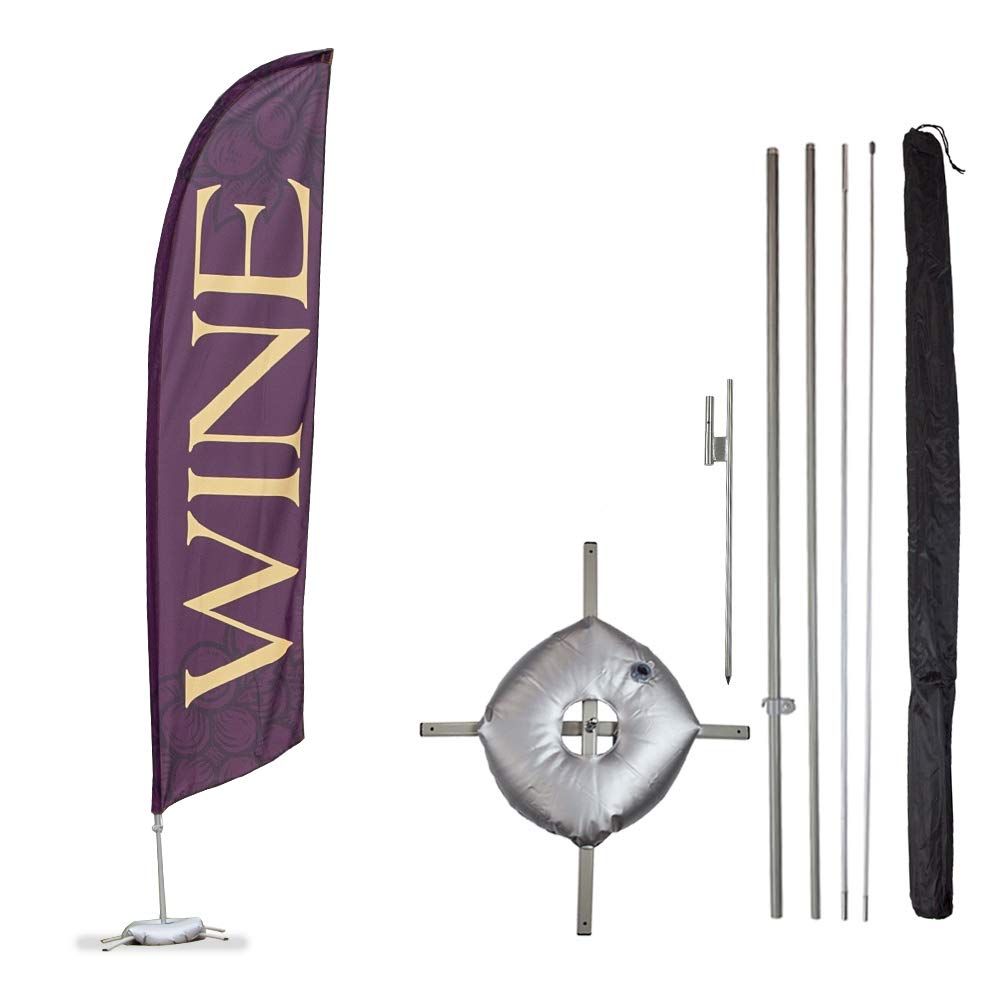 Vispronet 13.5ft Wine Feather Flag Kit with Pole Set, Ground Stake, Cross Base & Weight Bag - Durable Business Advertising Flags for Storefronts, Restaurants, Events & Outdoor Sales - Made in USA