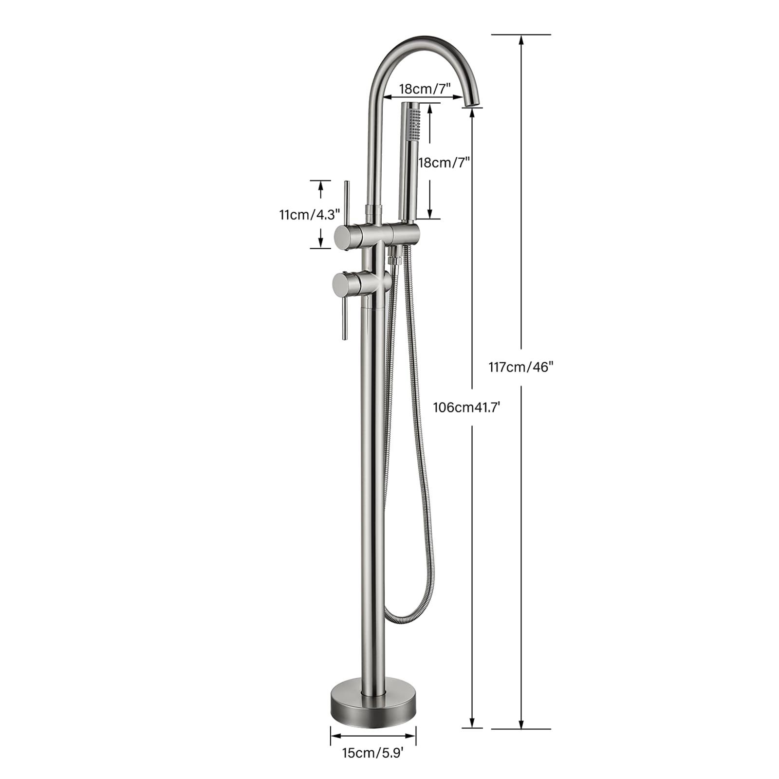 YAGATAP Freestanding Bathtub Faucet - Floor Mount Tub Filler with Handheld Shower Mixer in Brushed Nickel - High Flow Shower Faucet with Swivel Spout for Modern Bathroom Luxury | Perfect for Spa-Like Relaxation and Elegant Bathroom Upgrades