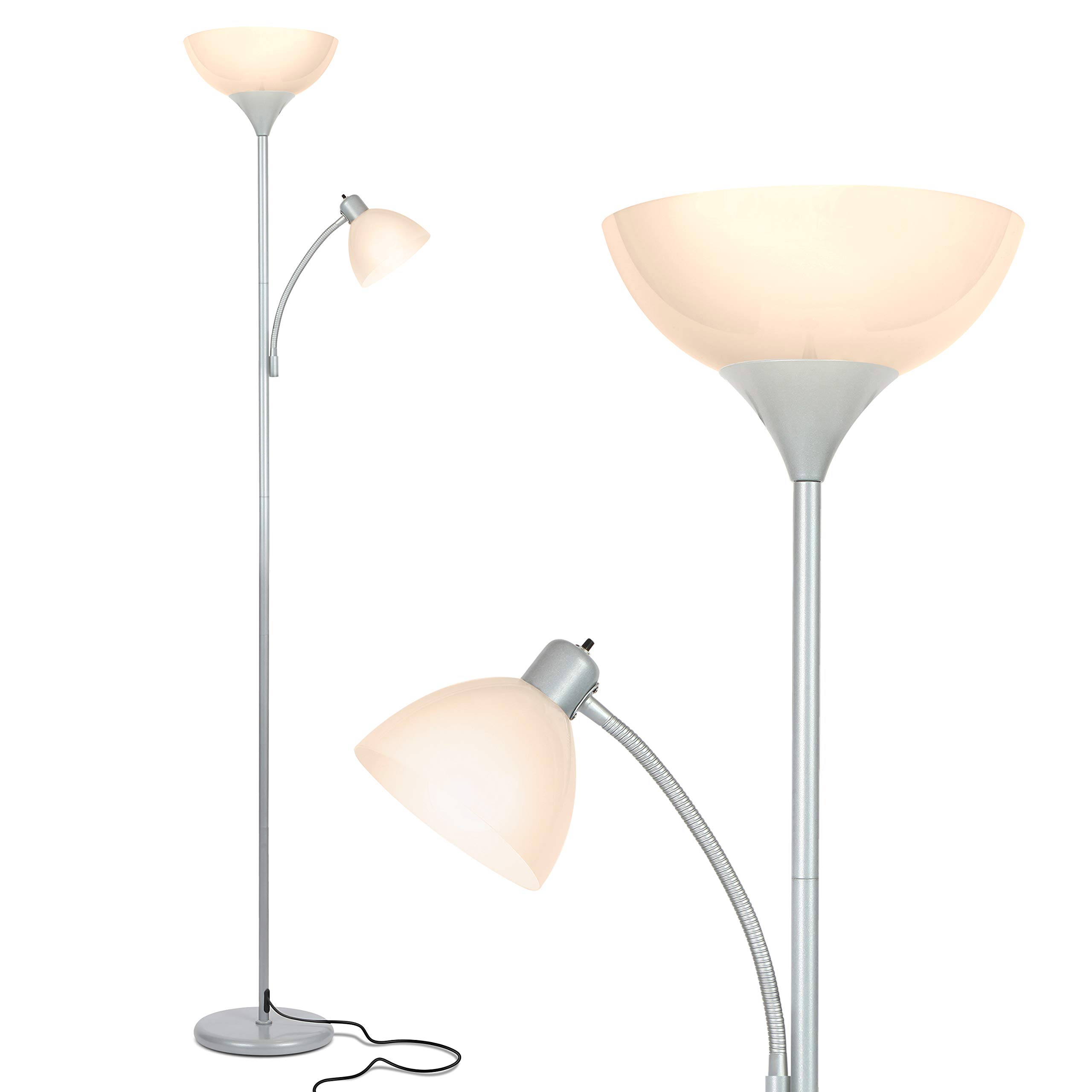 Brightech Sky Dome Plus LED Floor Lamp - Super Bright Dimmable Torchiere Standing Lamp for Living Room, Bedroom & Office - Adjustable Reading Light with Silver Finish - Perfect for Night Reading, Home Decor & Workspace Lighting
