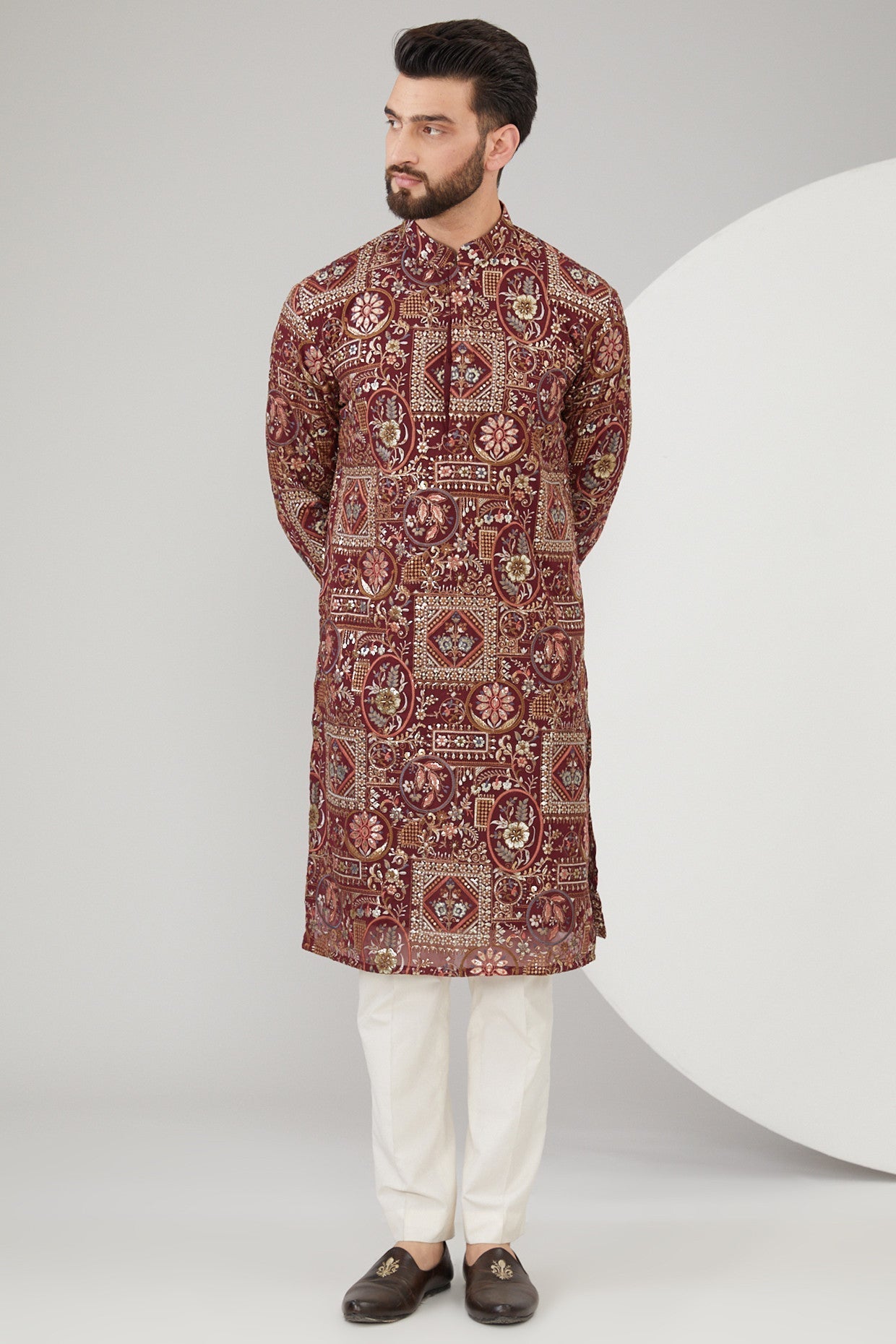 Elegant Maroon Georgette Floral Embroidered Kurta for Women - Perfect for Festivals, Weddings & Special Occasions