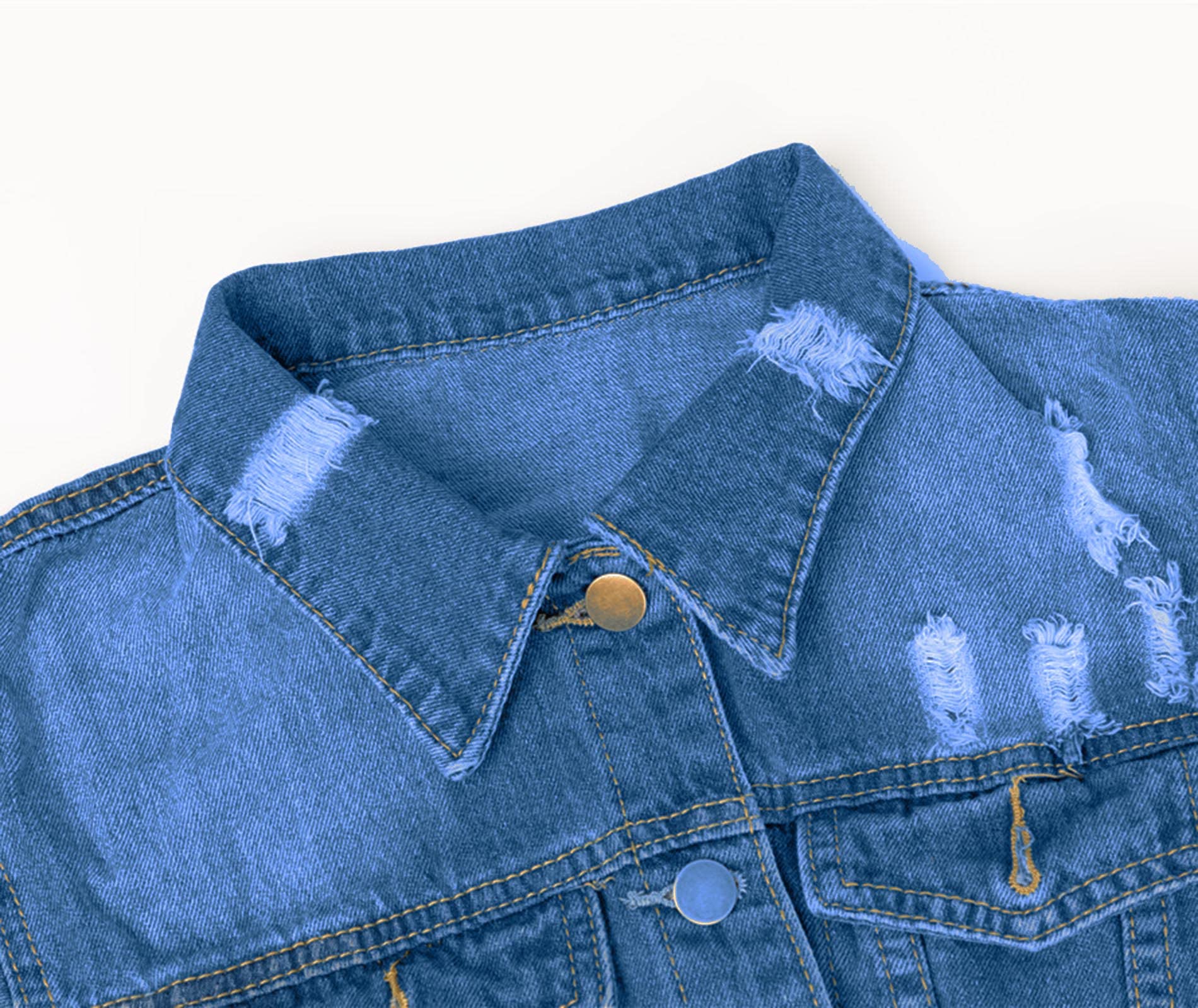 SOMTHRON Women's Distressed Denim Jacket & Ripped Jeans Set - Vintage Denim Outfit for Spring Fall Fashion - Casual Streetwear, Layering Outerwear for Daily Wear