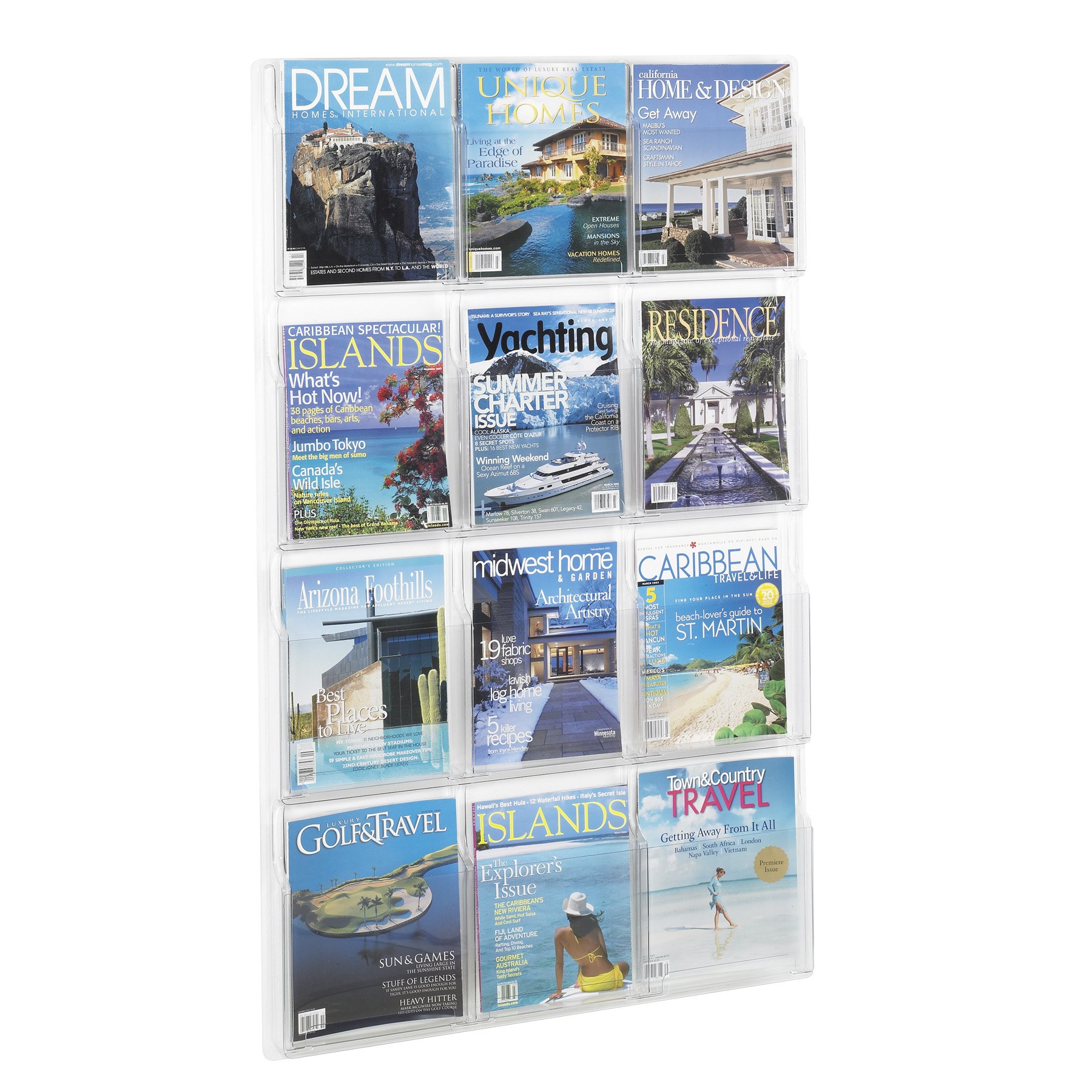 Safco Reveal Clear Acrylic Literature Rack - 12 Magazine Wall Mount Holder - Durable Thermoformed Plastic Resin with Rounded Edges - Perfect for Office, Library, Classroom & Home Organization