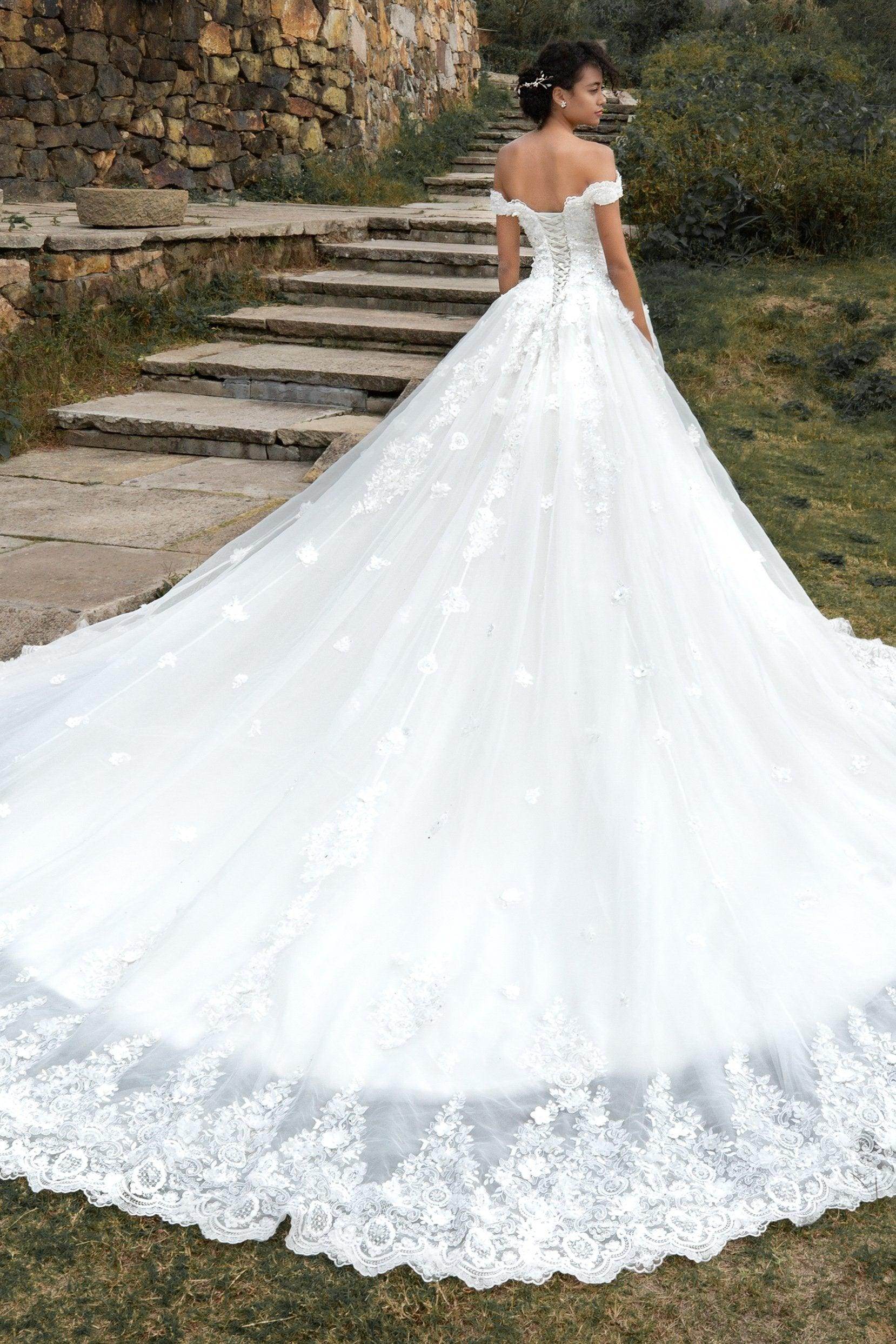 Elegant Princess Cathedral Train Tulle and Lace Wedding Dress LD4349 - Perfect for Bridal Gowns, Formal Events & Fairy Tale Weddings