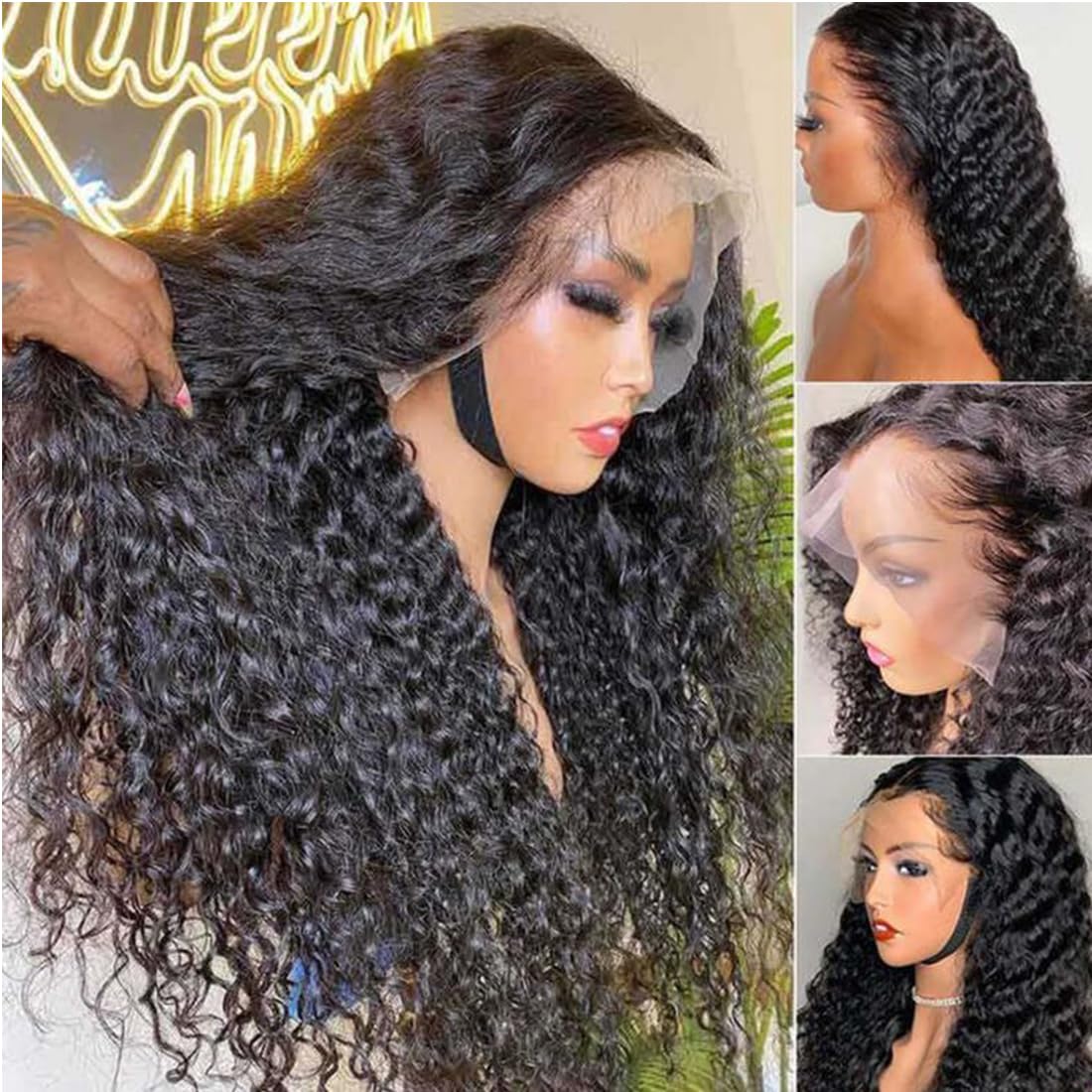 WIGMY 200% Density Mongolian Curly Lace Front Wig 13x6 HD Lace Pre-Plucked with Baby Hair - 100% Unprocessed Virgin Human Hair Glueless Wig in Natural Black (24 Inch) for Daily Wear, Cosplay & Special Occasions