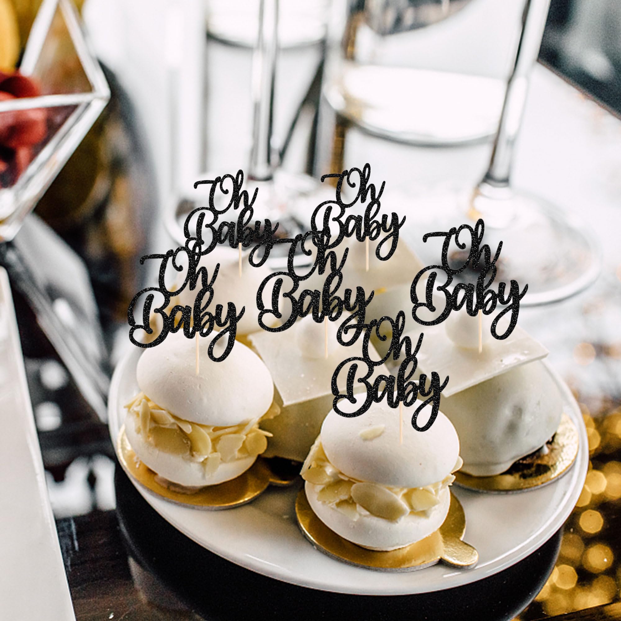 24 Pack Oh Baby Glitter Cupcake Toppers - Baby Shower, Baptism & Birthday Party Cake Decorations for Boys & Girls - Food Safe Toothpicks - Perfect for Gender Reveal, 1st Birthday & Nursery Themed Celebrations