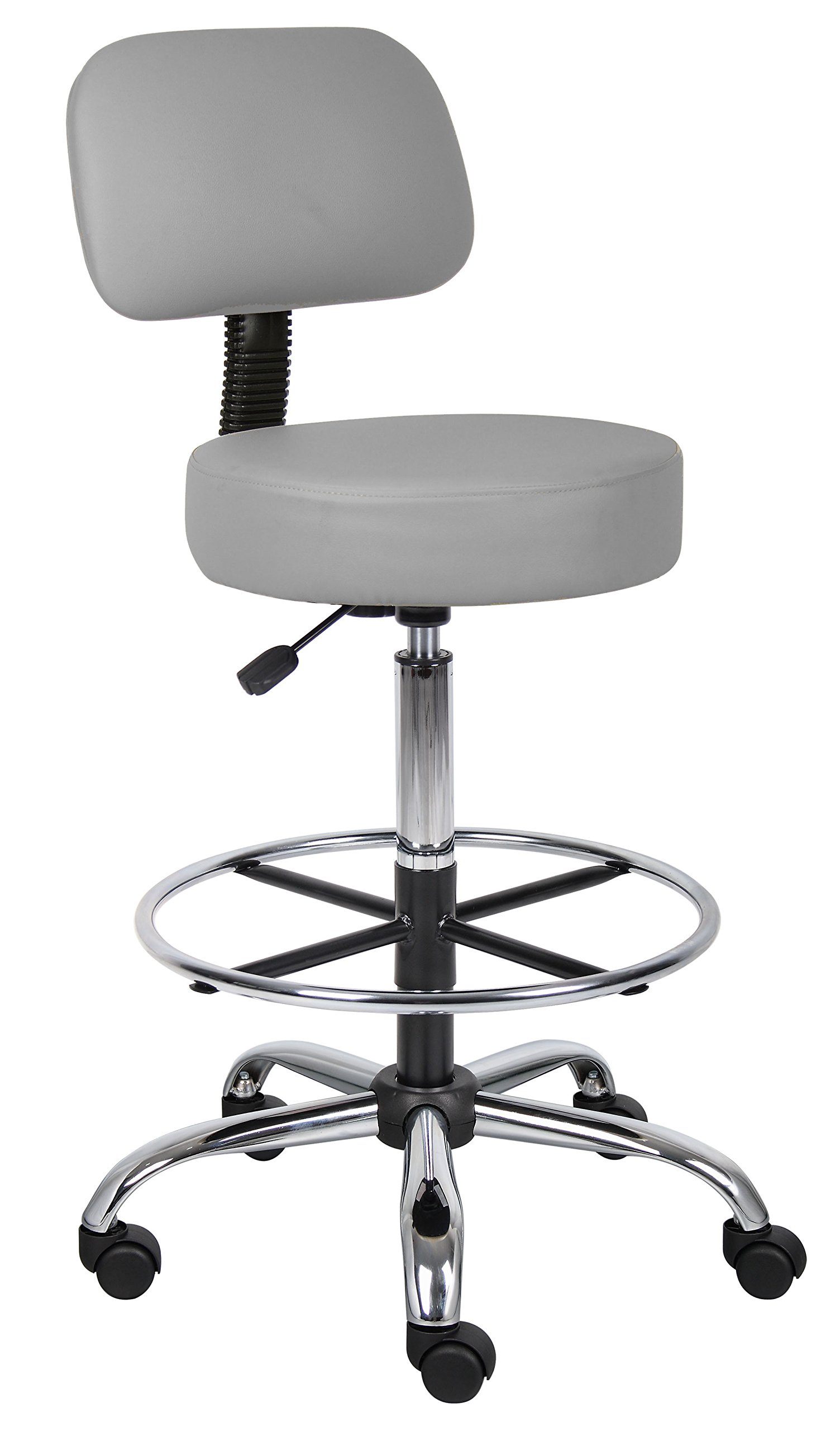 Boss Office Products Drafting Stool with Back Cushion - Adjustable Height Ergonomic Office Chair, Grey, 25