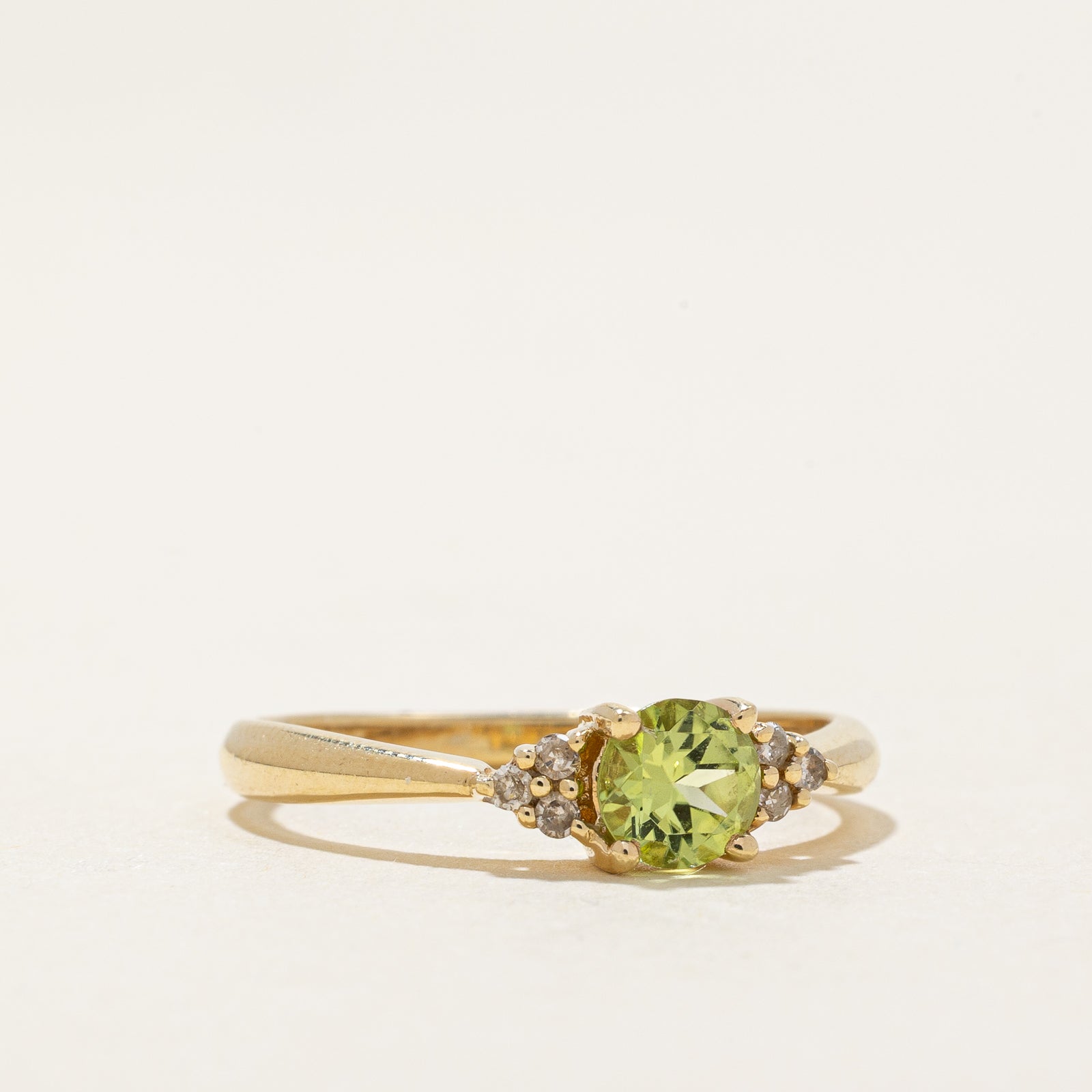 0.50ct Round Cut Peridot & Diamond Ring - 0.06ctw, Size 7.25, Elegant Birthstone Jewelry for August, Perfect Gift for Anniversary, Engagement or Special Occasions