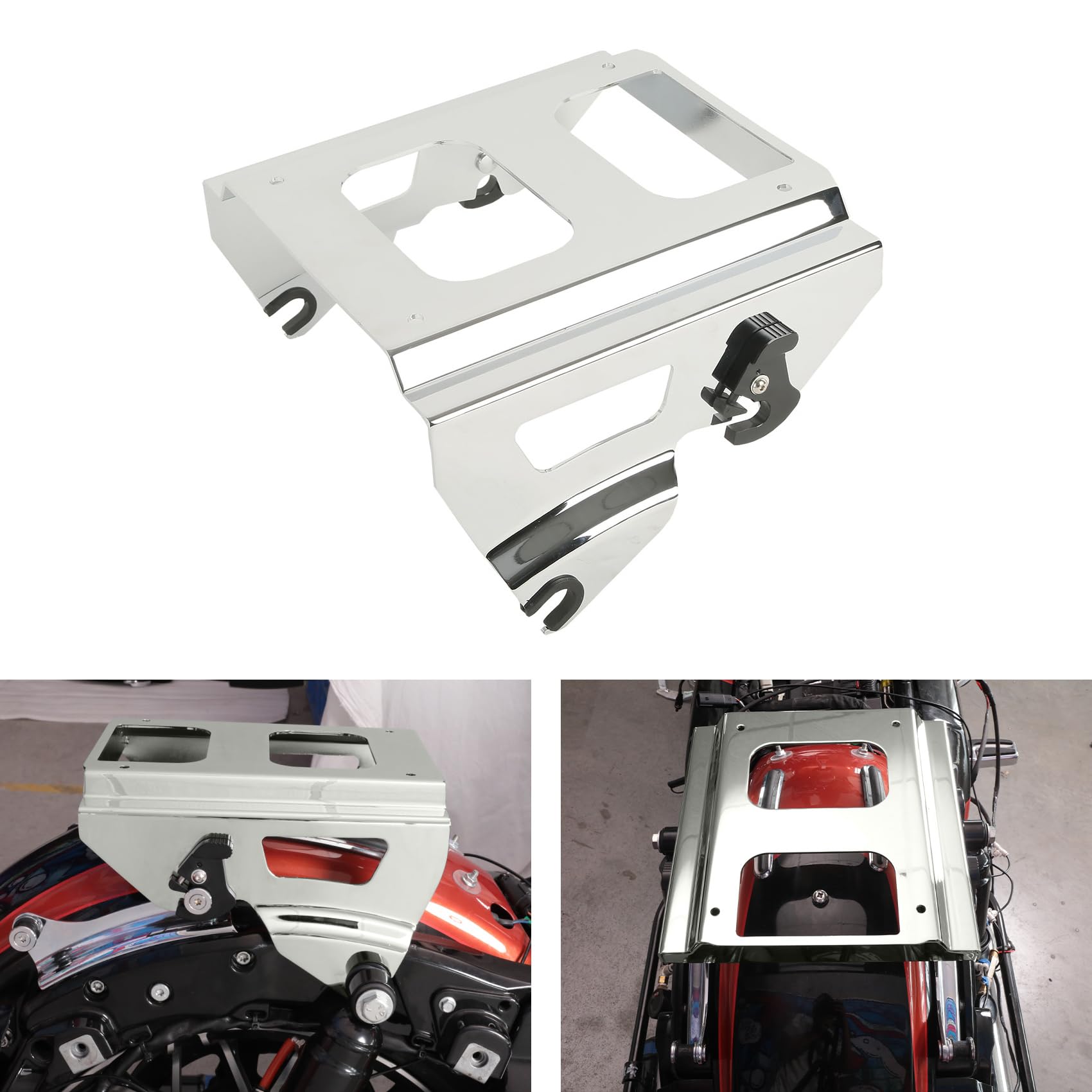 Chrome Detachable Tour Pack Mounting Rack for Harley Touring Road King FLHR & Street Glide FLHT (2009-2013) - Solo Mount Rack for Easy Installation & Secure Storage | Perfect for Long-Distance Rides & Motorcycle Camping