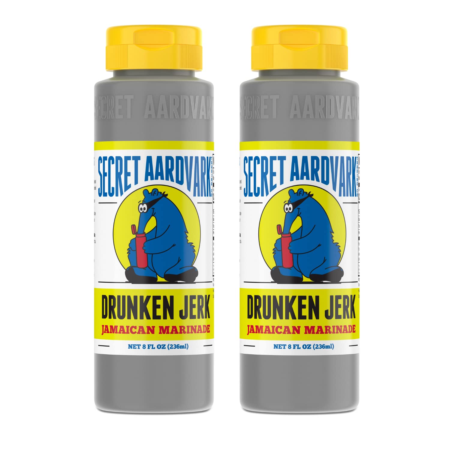 Secret Aardvark Drunken Jerk Hot Sauce - Authentic Jamaican Jerk Sauce & Marinade with Habanero Peppers, Soy Sauce & Caribbean Spices | Non-GMO, Low Carb, Gluten-Free | Perfect for Grilling, BBQ, Chicken Wings & Seafood | 8 fl oz (2-Pack)