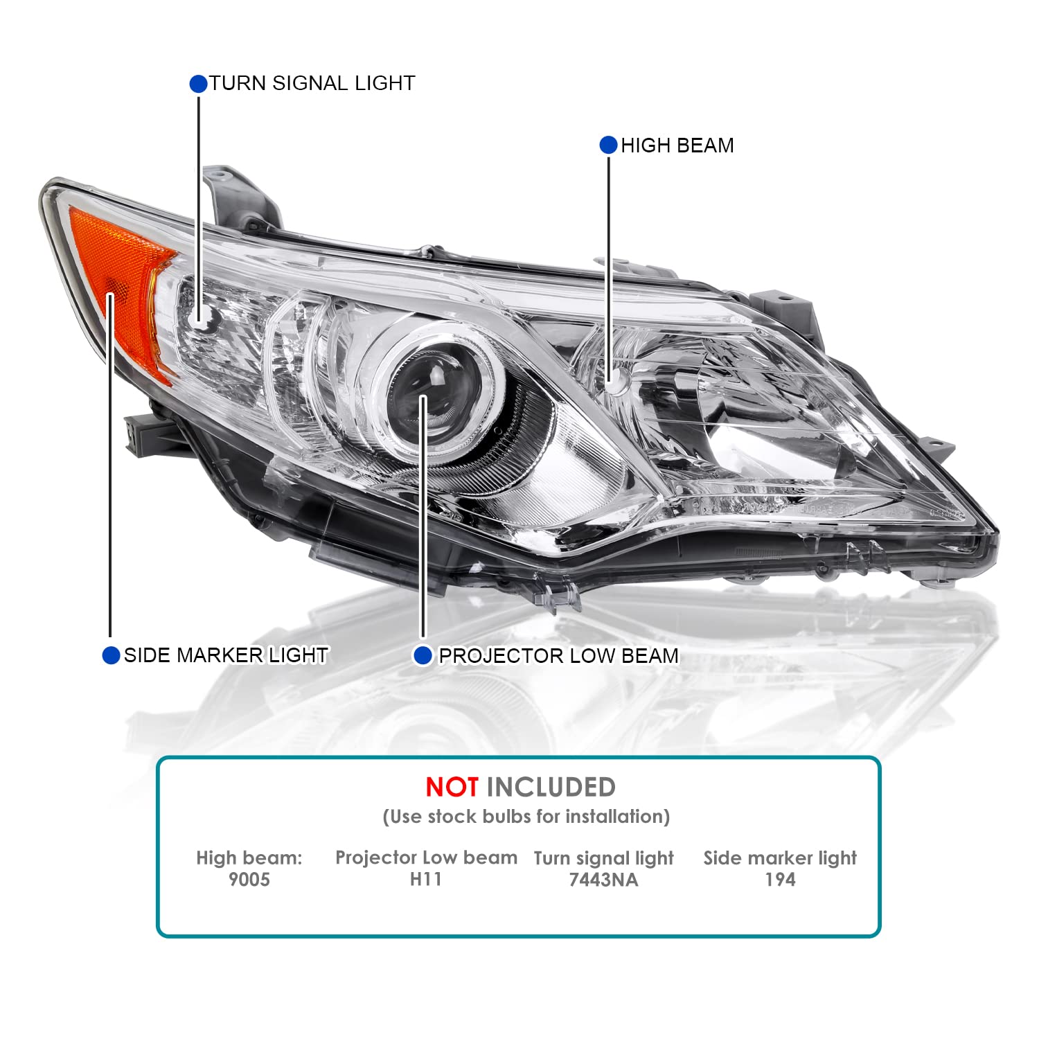 Spec-D Tuning Chrome Projector Headlights for 2012-2014 Toyota Camry - Left & Right Pair Headlamp Assembly - Upgrade Your Car's Style & Night Visibility for Safer Driving