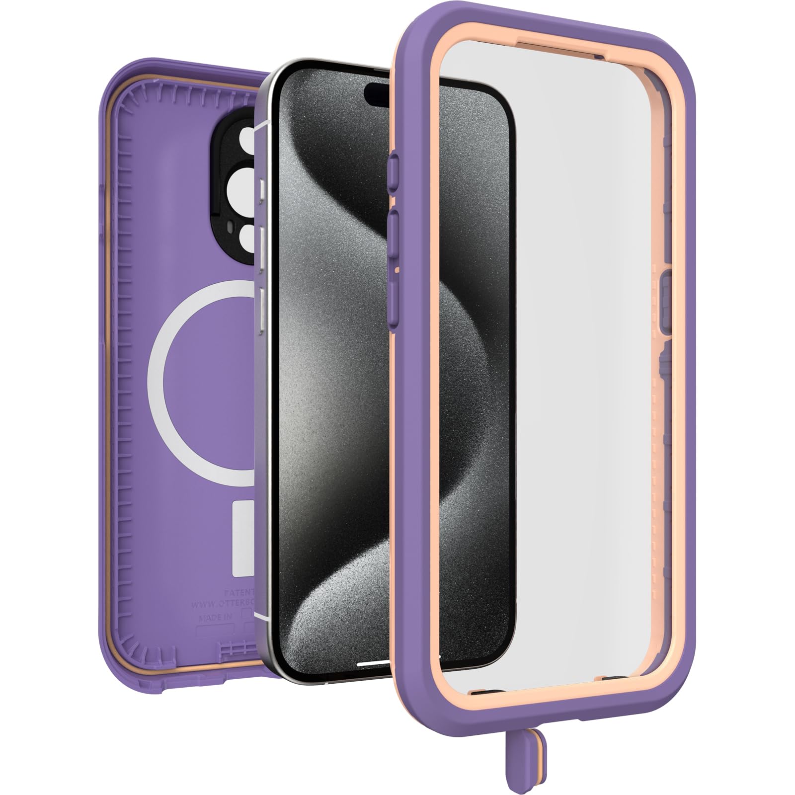 OtterBox iPhone 15 Pro FRĒ Series Waterproof Case with MagSafe - Purple | Shockproof, Waterproof, Eco-Friendly 60% Recycled Plastic | Slim Protective Cover for Outdoor, Travel & Daily Use