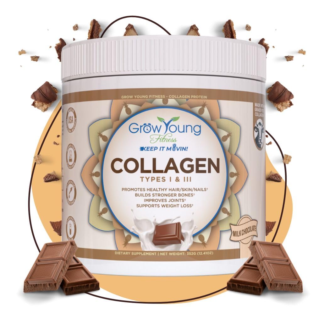 Grow Young Fitness Collagen Protein Powder - Milk Chocolate Flavor, 12.41oz (1 Pack, 20 Servings) | Sugar Free Supplement for Skin Elasticity, Bone & Joint Health, Weight Management | Perfect for Post-Workout Recovery & Healthy Lifestyle