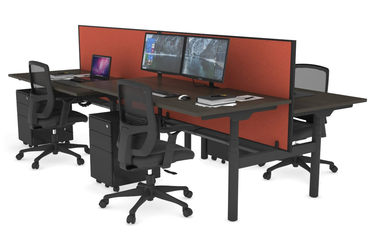 Flexi Premium 4-Person Height Adjustable H Bench Workstation - Black Frame (1600L x 800W) with Cable Management | Ideal for Office, Coworking Spaces & Home Workstations